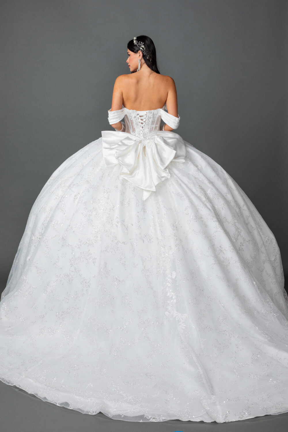 Off-Shoulder Bridal Ball Gown with Corset Bodice and Statement Bow (0322)