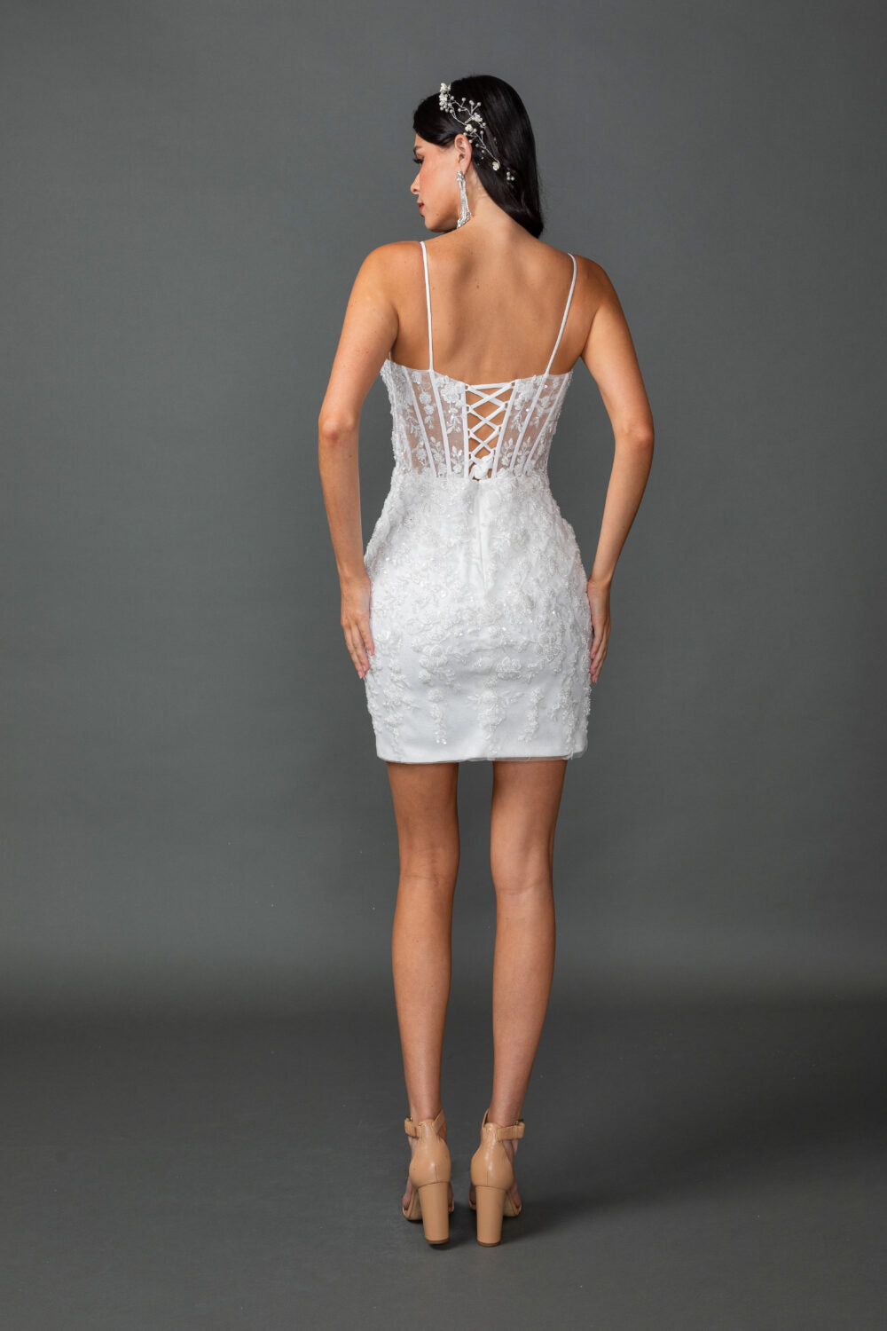 Lace Appliqué Bridal Dress with Detachable Glitter Tulle Skirt (0329)