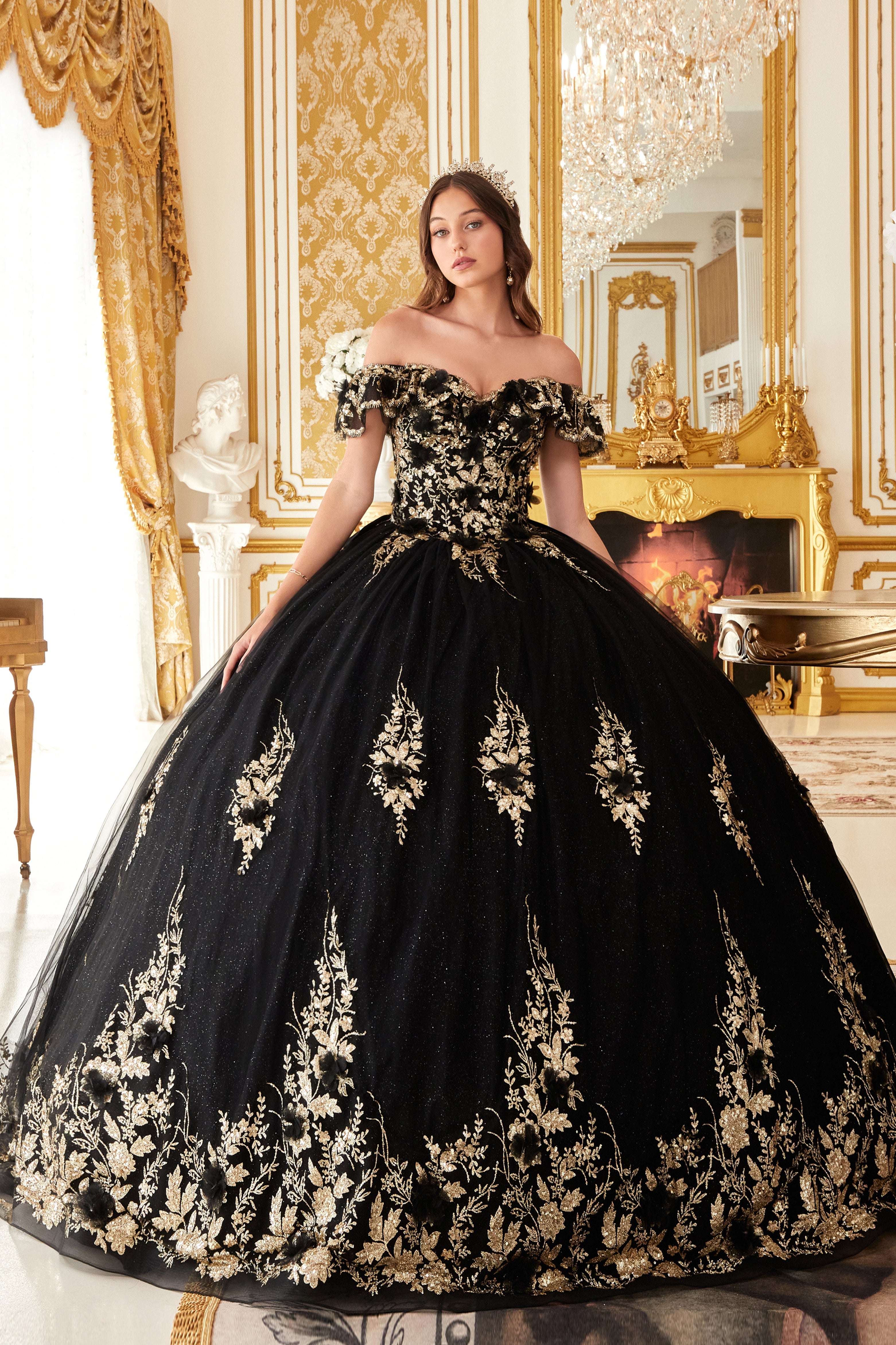 Floral Off The Shoulder Quinceañera Ball Gown (15701)