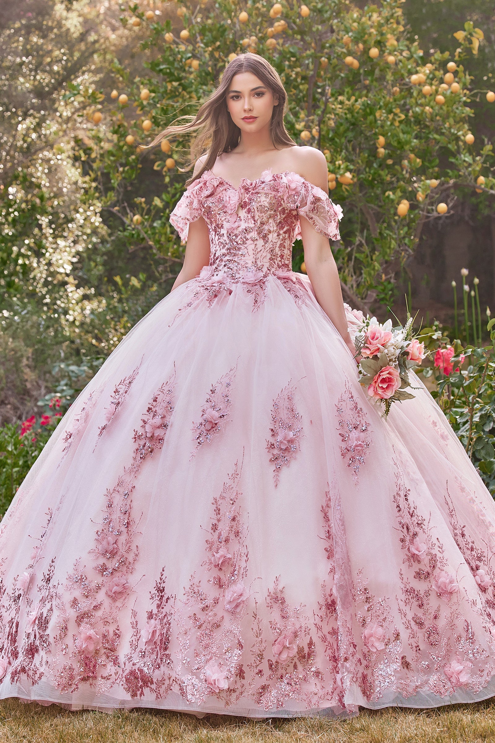 Floral Off The Shoulder Quinceañera Ball Gown (15701)