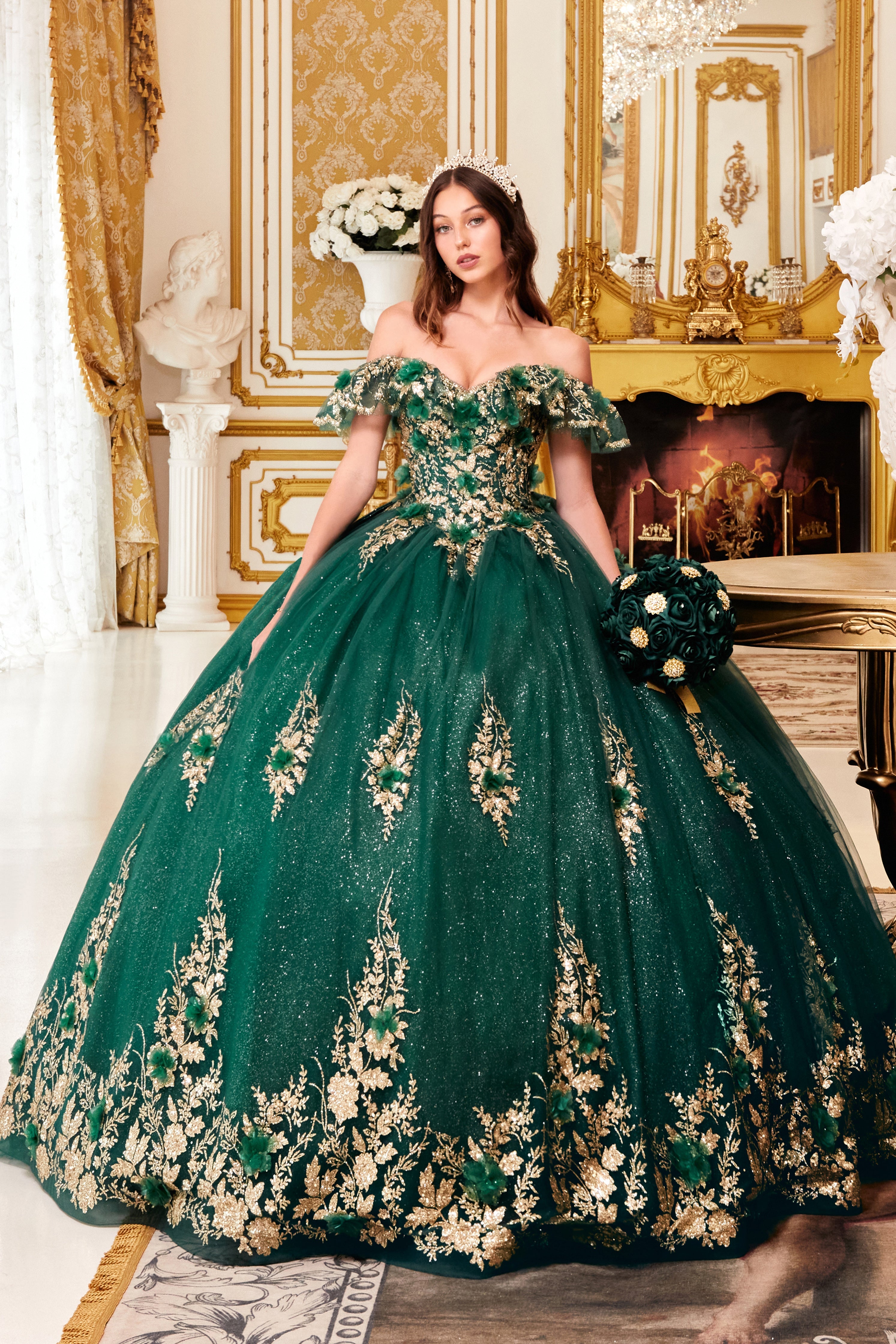 Floral Off The Shoulder Quinceañera Ball Gown (15701)