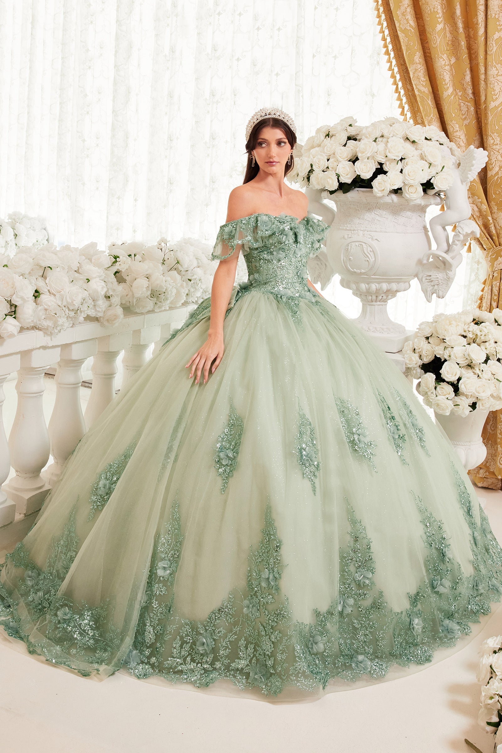 Floral Off The Shoulder Quinceañera Ball Gown (15701)