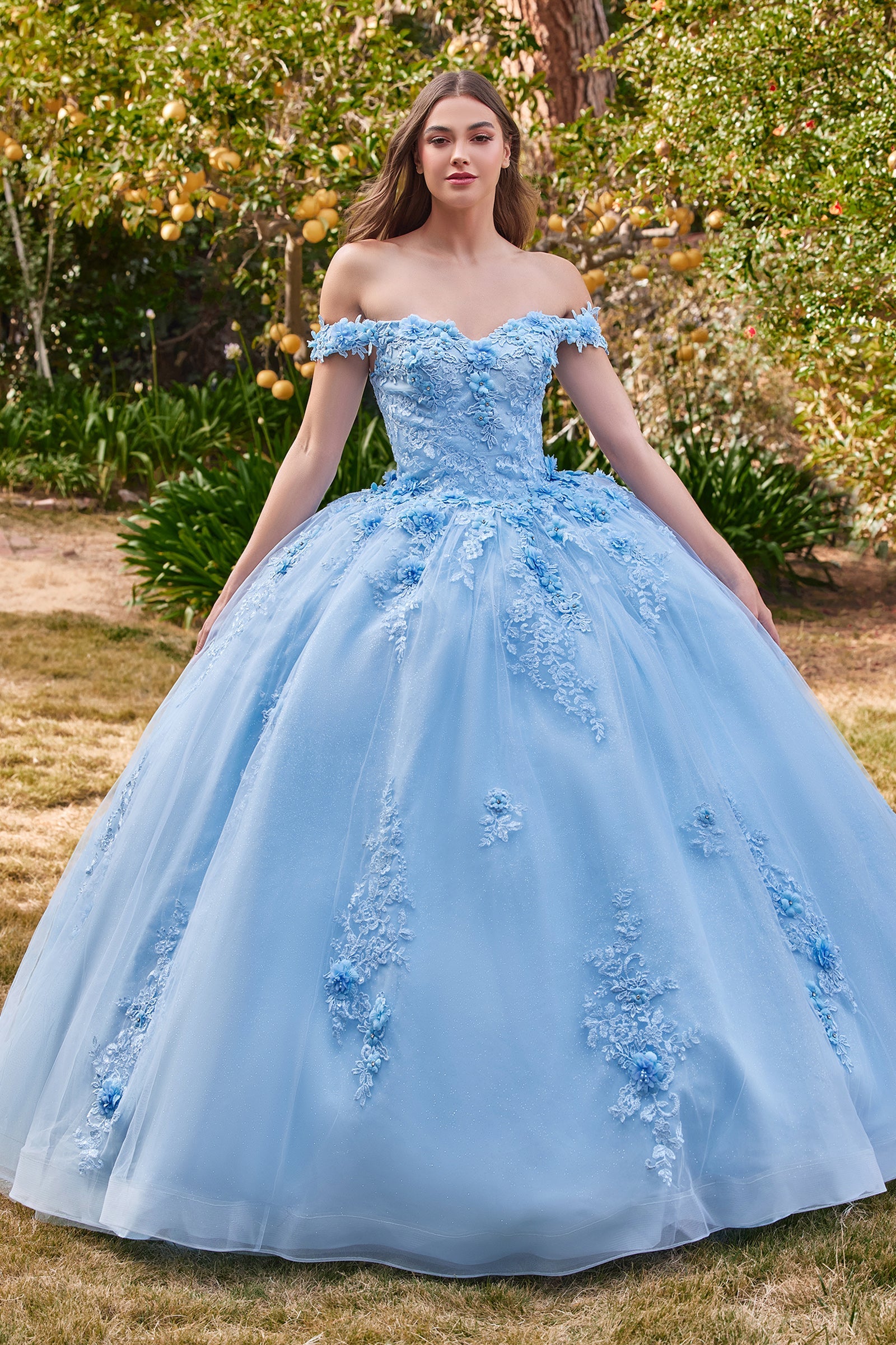 Off The Shoulder Floral Quince Ball Gown (15702)