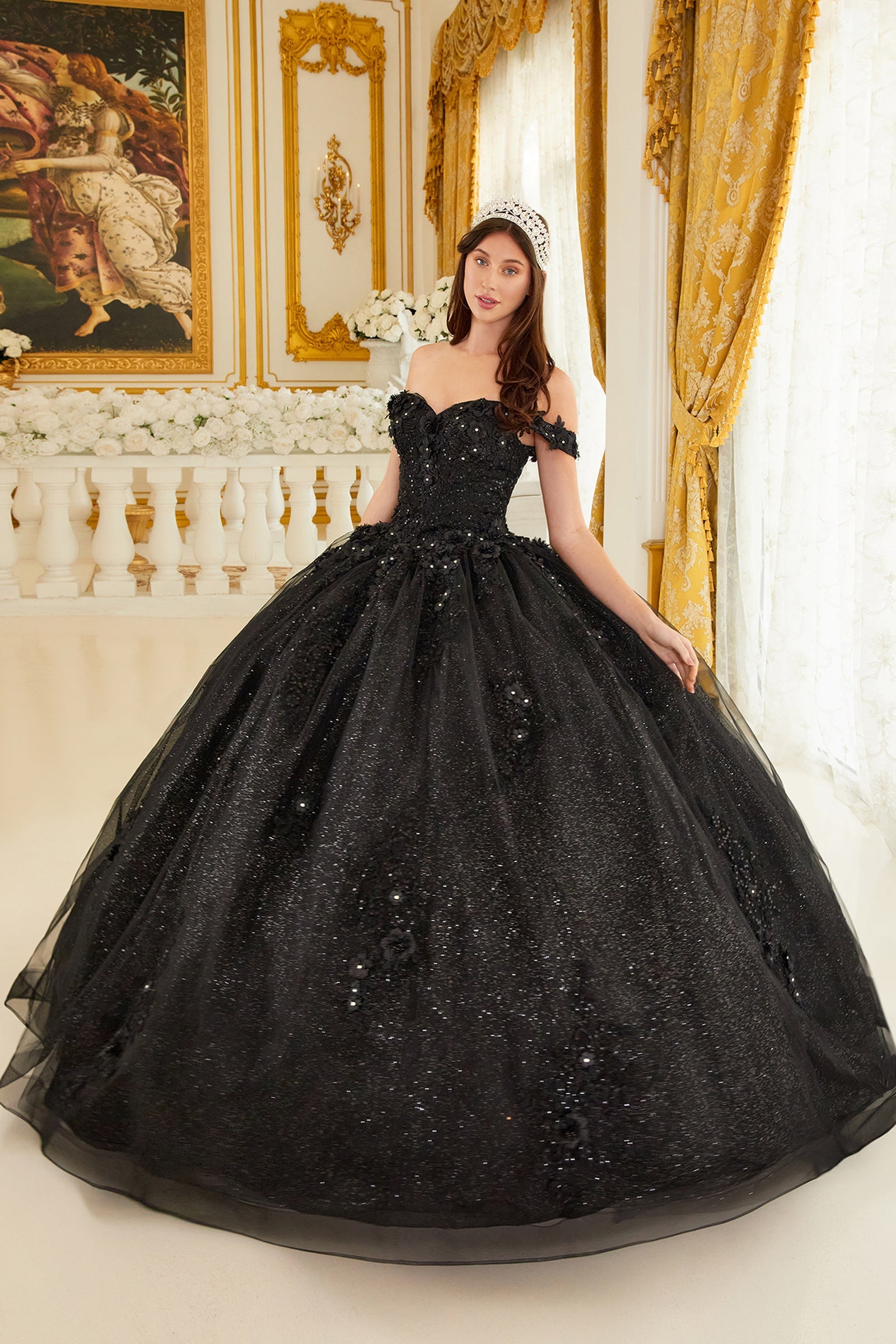 Off The Shoulder Floral Quince Ball Gown (15702)
