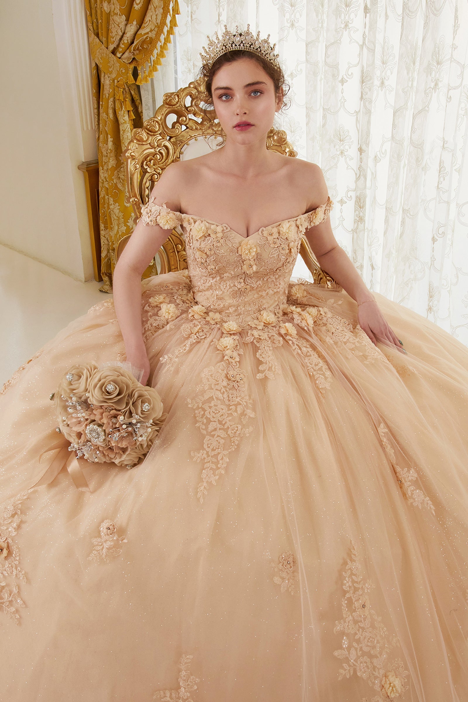 Off The Shoulder Floral Quince Ball Gown (15702)