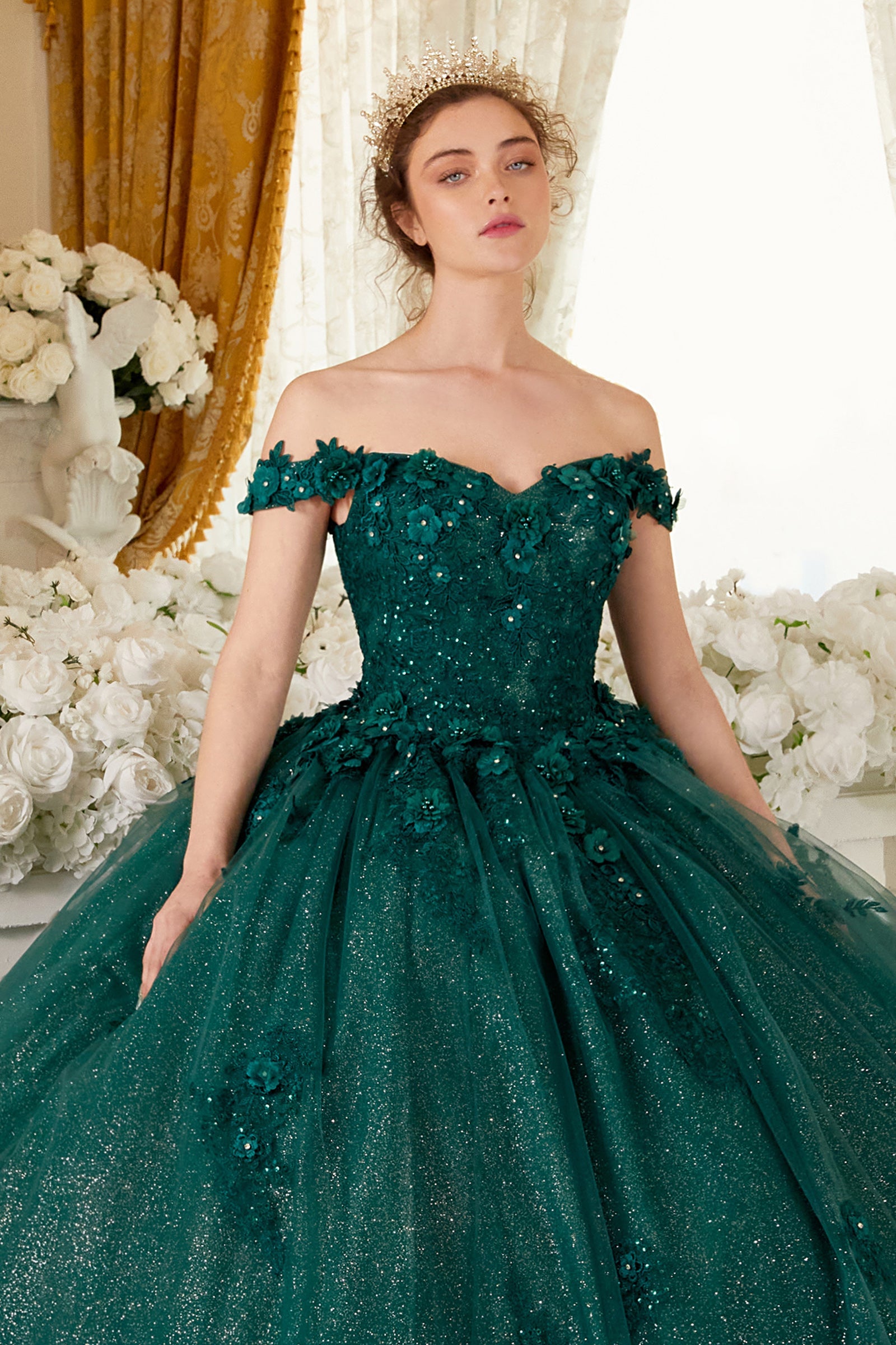 Off The Shoulder Floral Quince Ball Gown (15702)