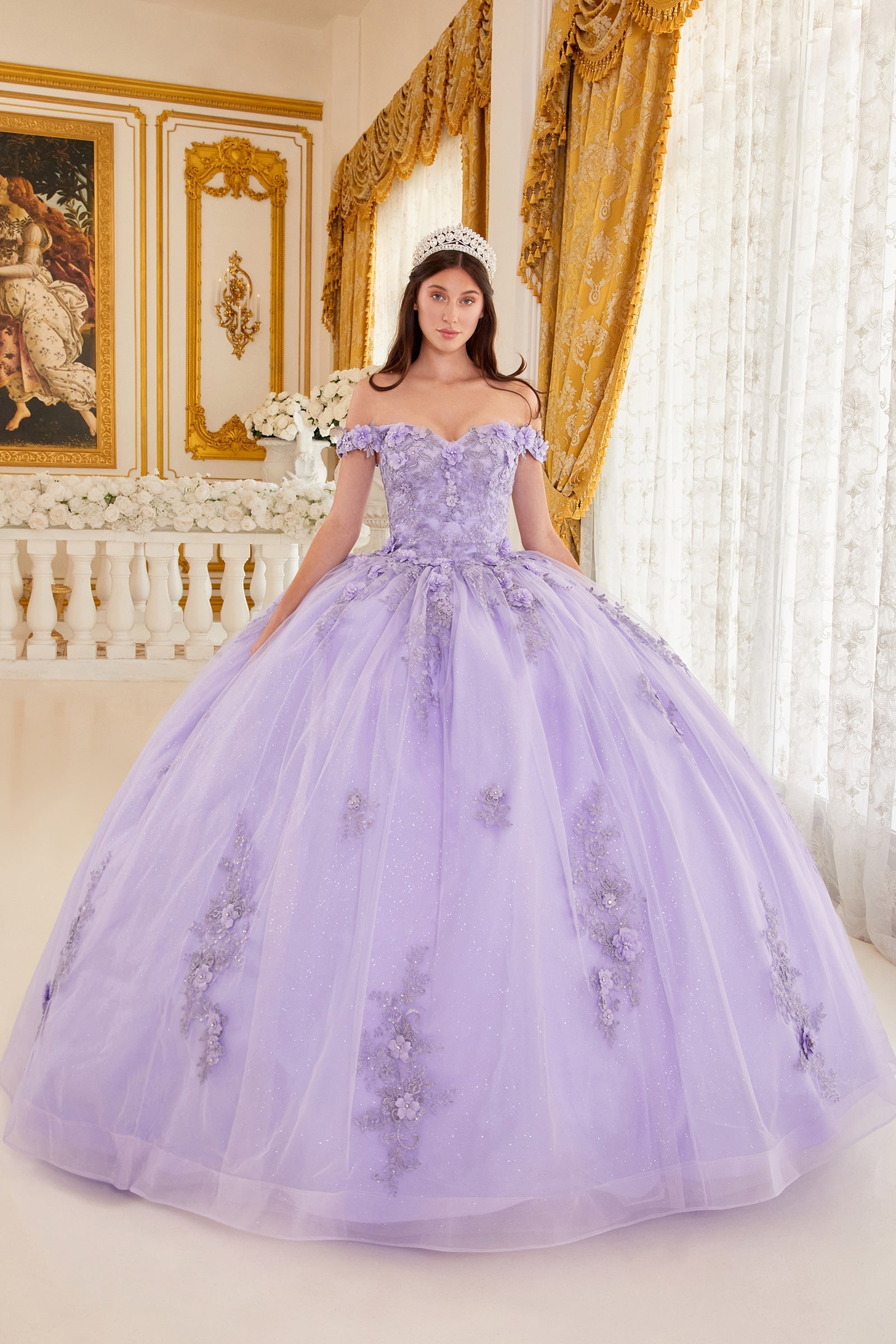 Off The Shoulder Floral Quince Ball Gown (15702)