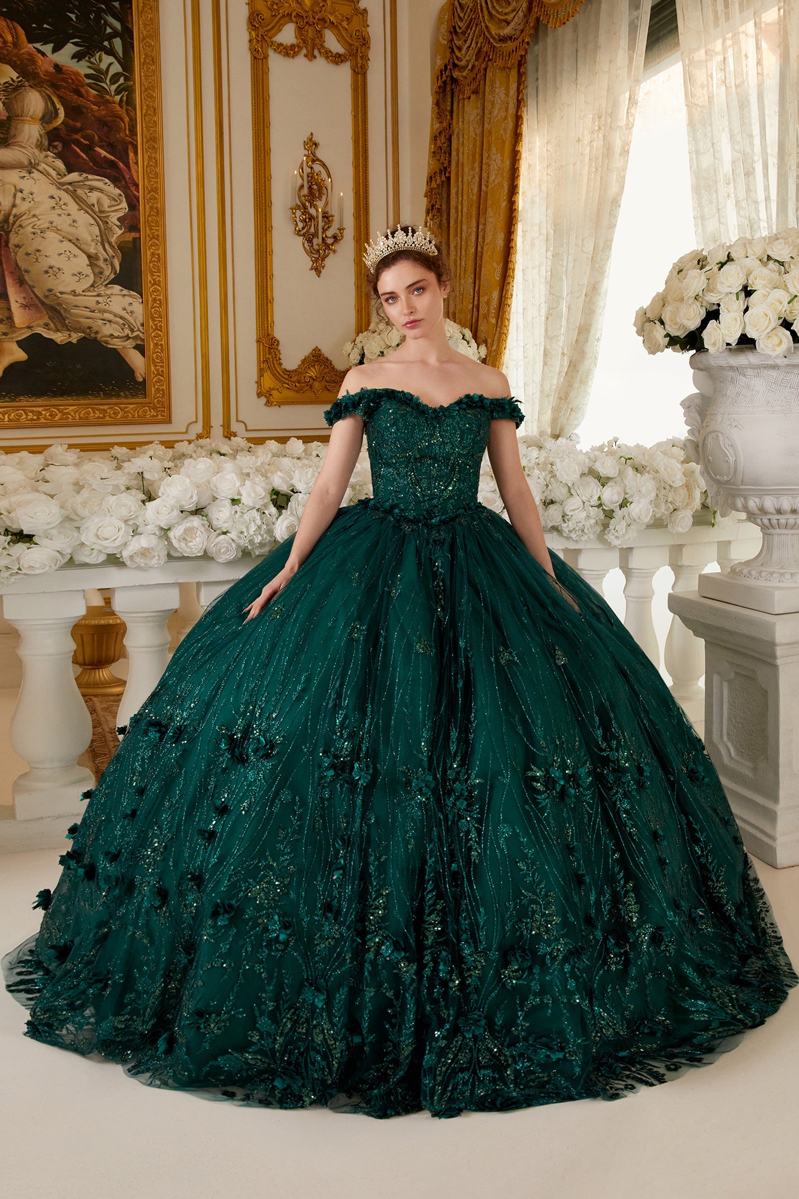 Off The Shoulder Quinceanera Floral Ball Gown (15704)