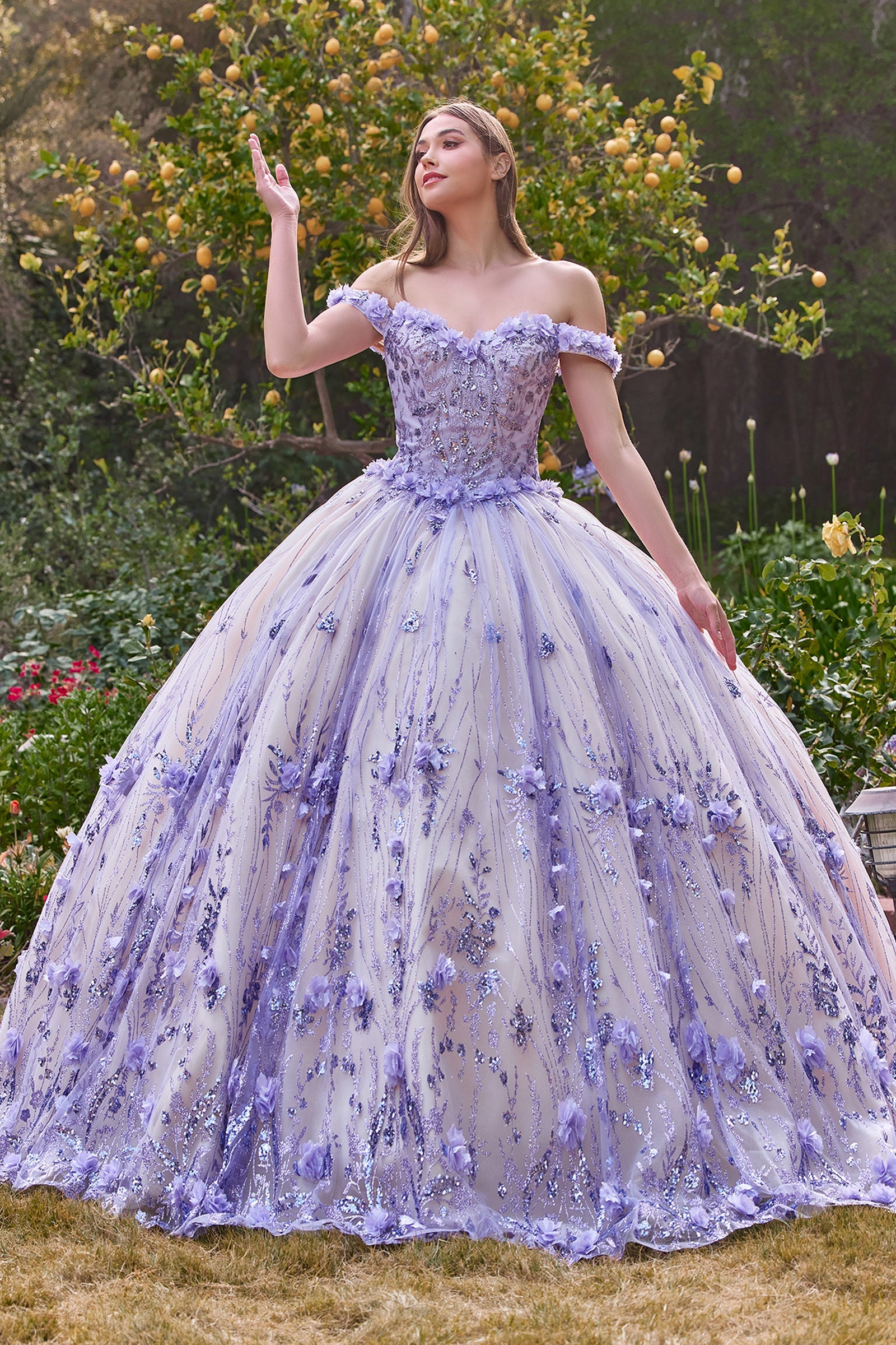 Off The Shoulder Quinceanera Floral Ball Gown (15704)