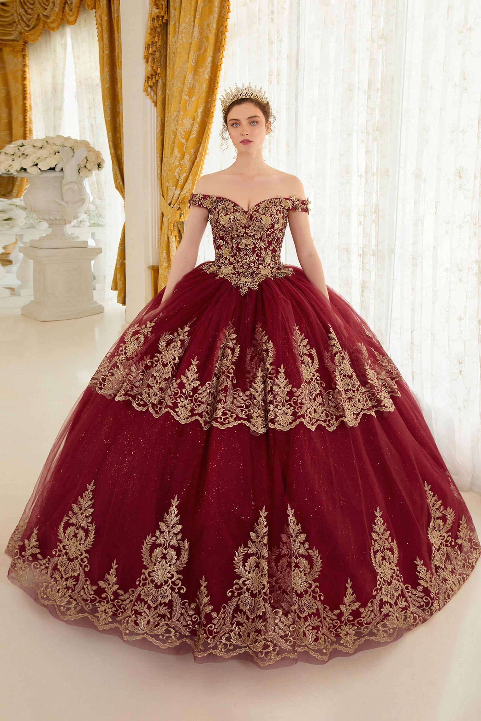 Layered Lace Quinceanera Ball Gown (15705)