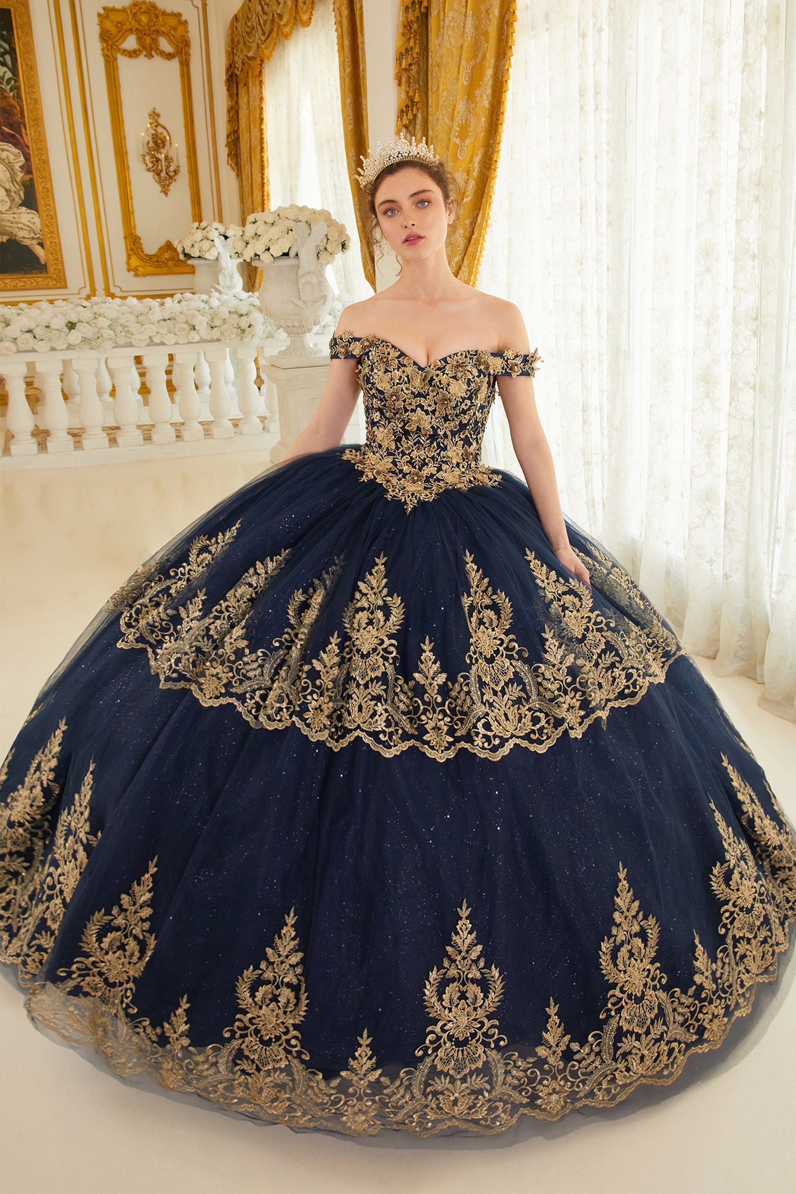 Layered Lace Quinceanera Ball Gown (15705)