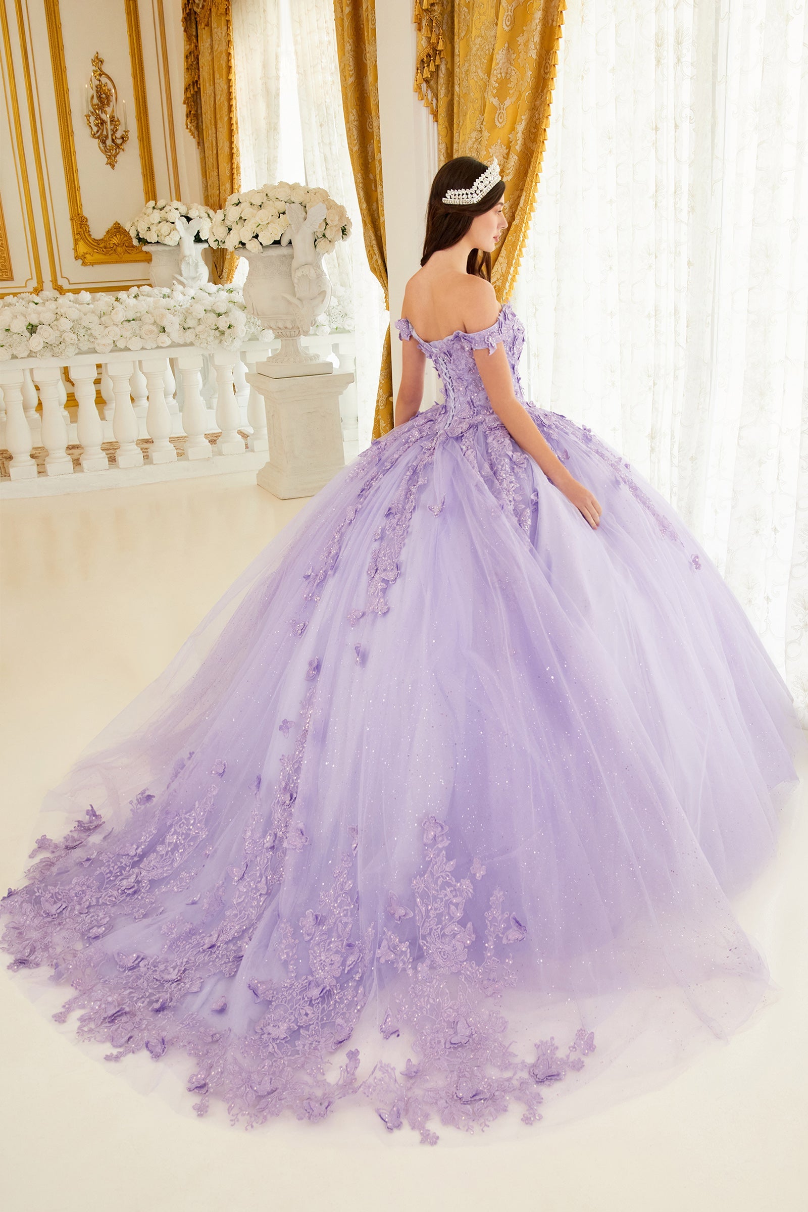 Layered Tulle Ball Gown With Lace Applique (15709)