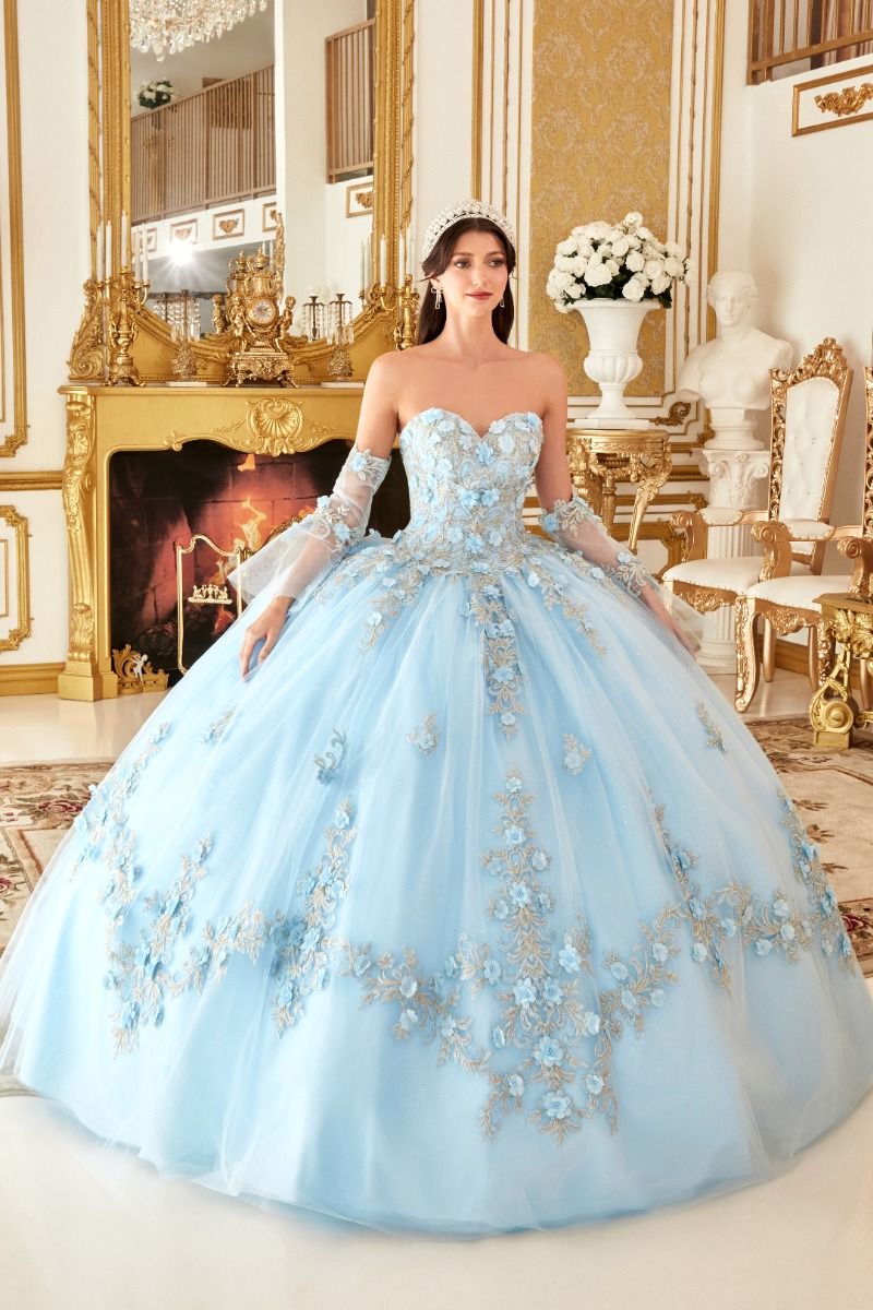 Layered Tulle Ball Gown With Floral Applique (15714)