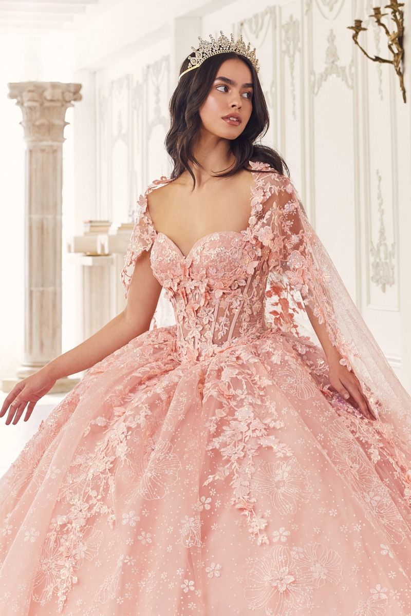 Floral Quinceanera Ball Gown With Cape (15719)