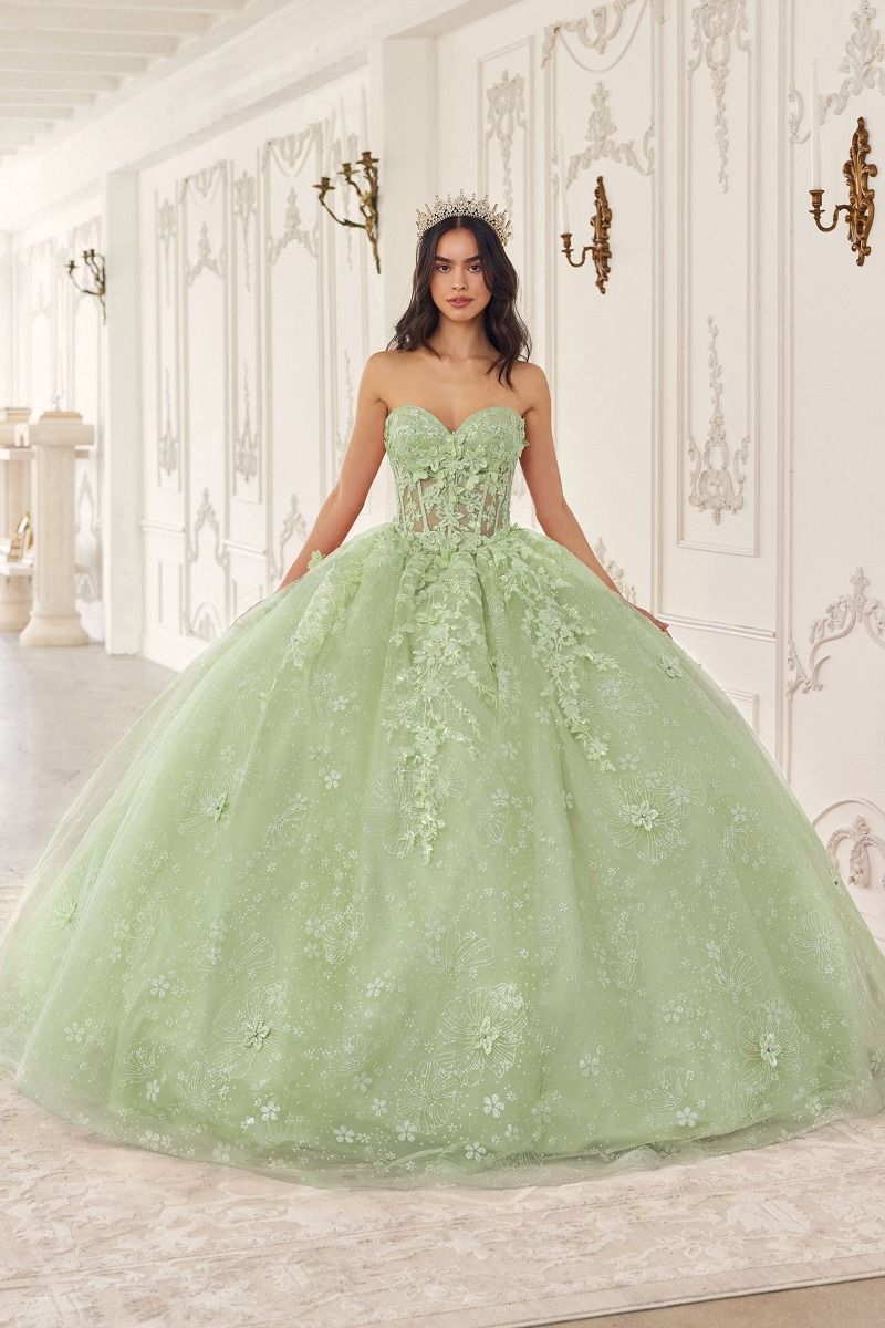 Floral Quinceanera Ball Gown With Cape (15719)