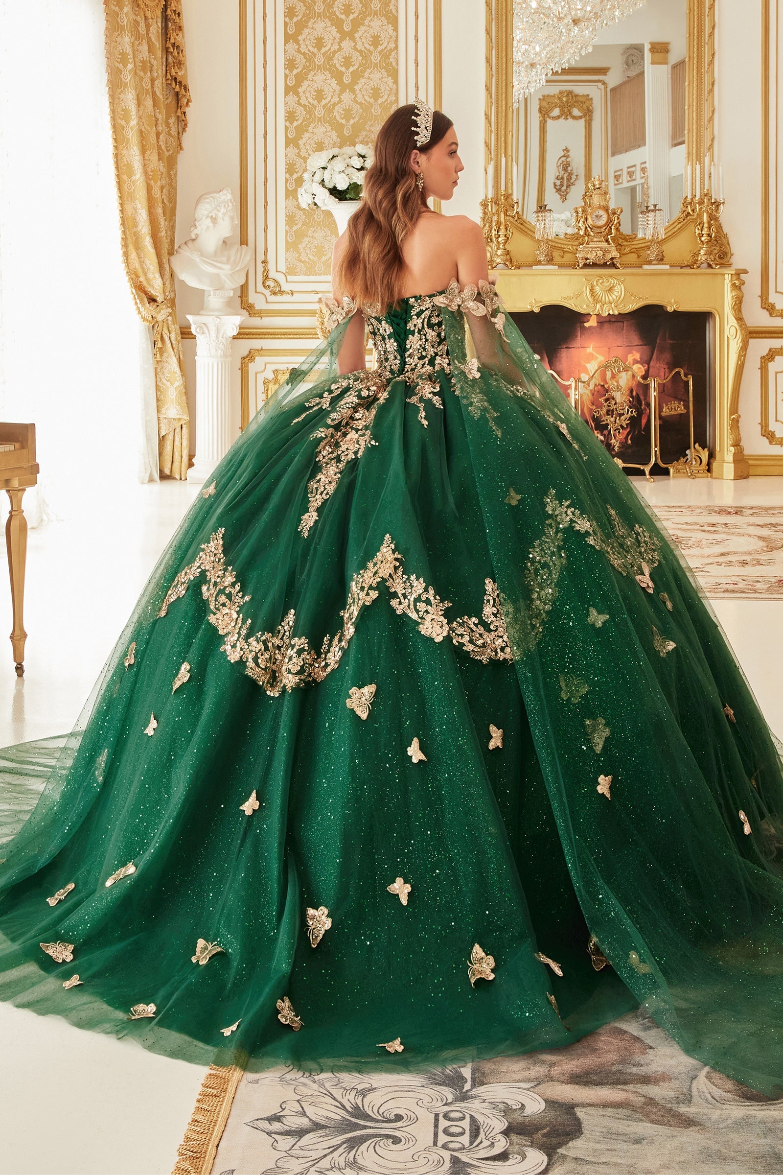 Strapless Layered Tulle Emerald Ball Gown (15721)