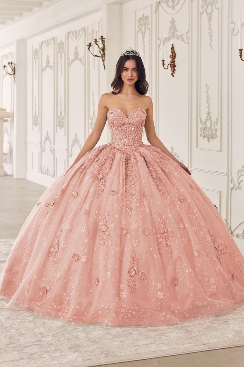 Strapless Lace Quinceanera Ball Gown With Removable Puff Sleeves 15722)