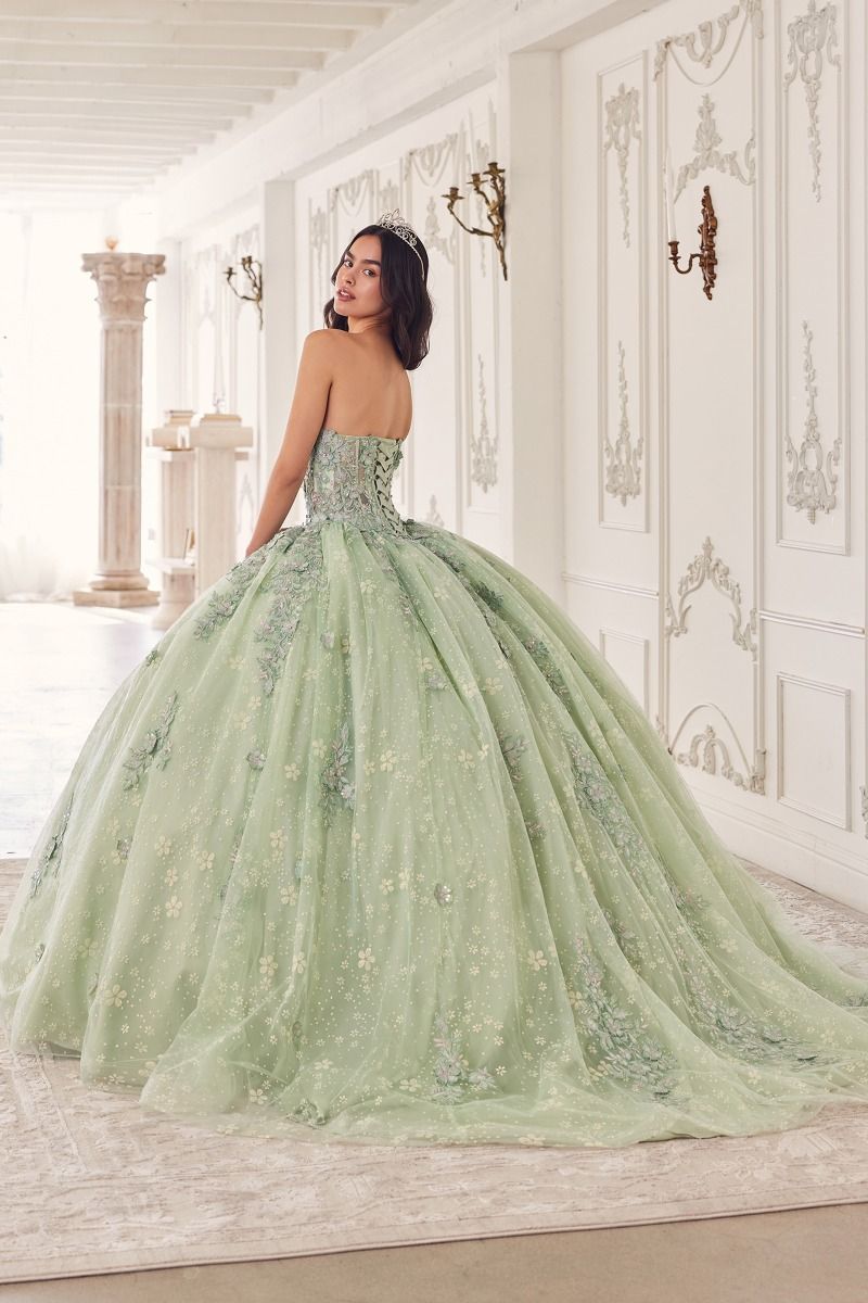 Strapless Lace Quinceanera Ball Gown With Removable Puff Sleeves 15722)