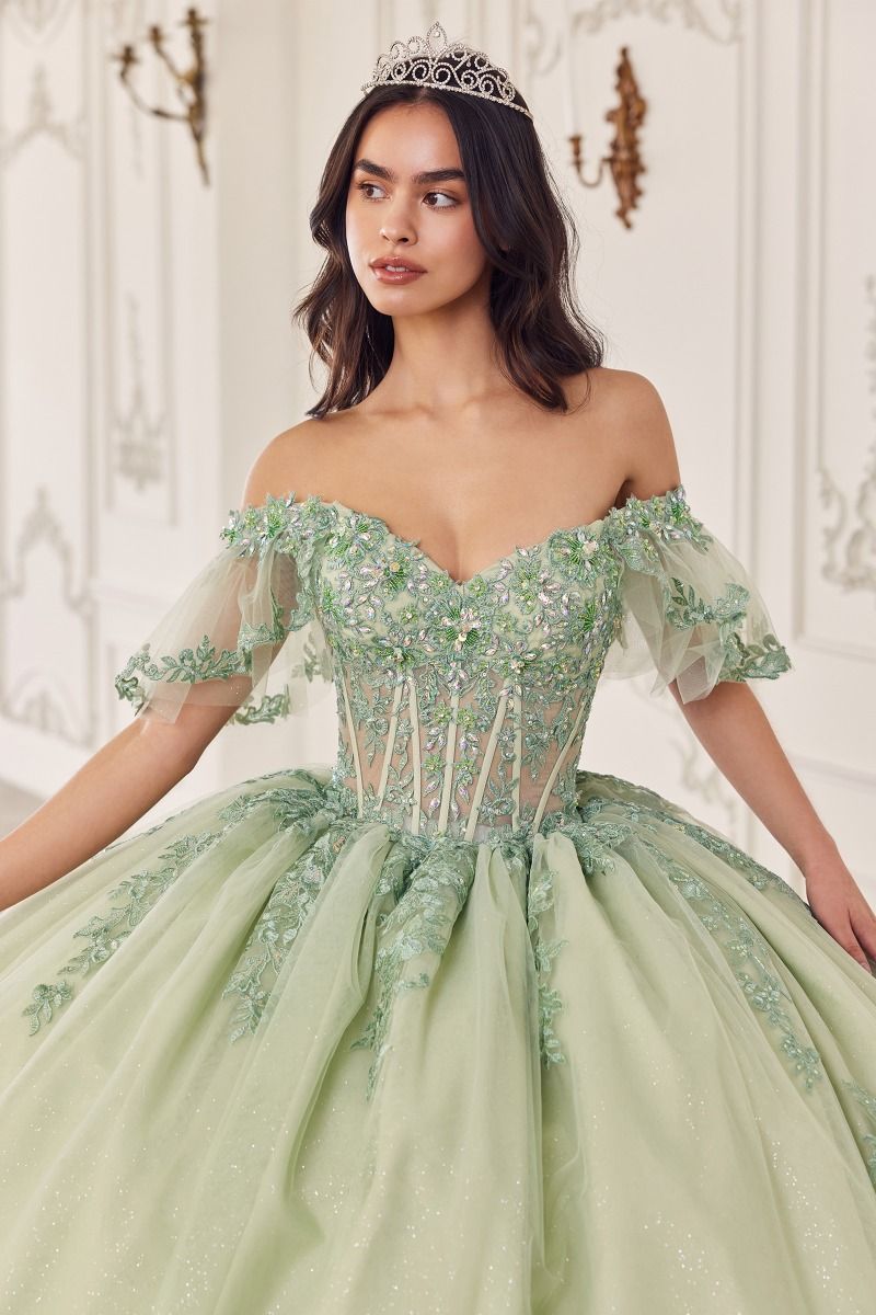 Off The Shoulder Flutter Sleeve Ball Gown (15725)