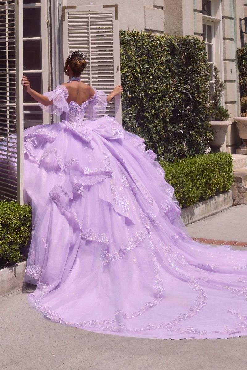 Quinceañera Tiered Ball Gown With Halter Neckline (15741)