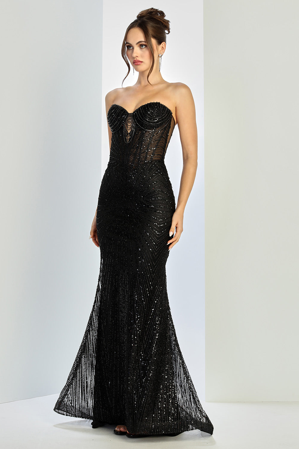 Strapless Glitter Embellished Gown (3263)