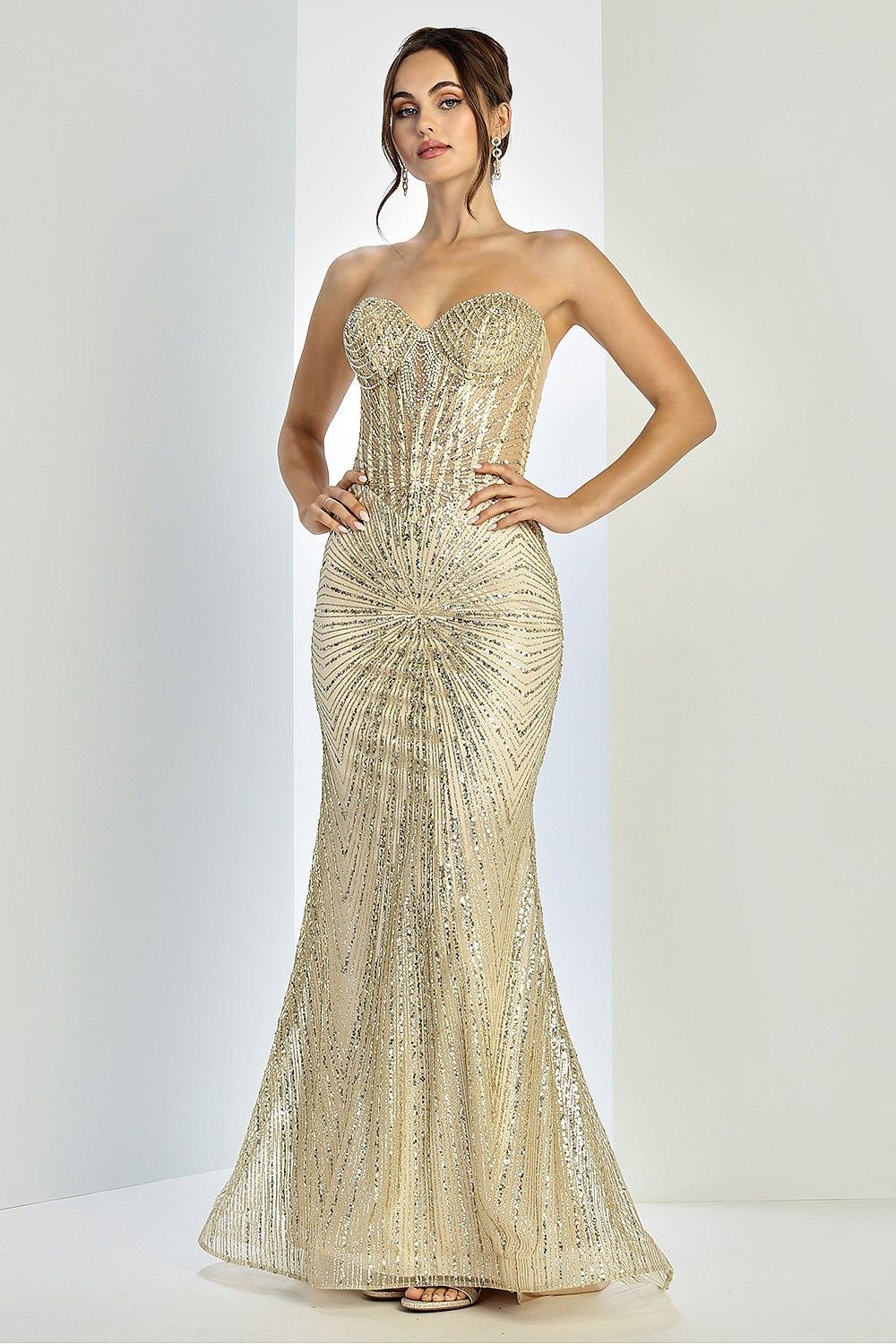 Strapless Glitter Embellished Gown (3263)
