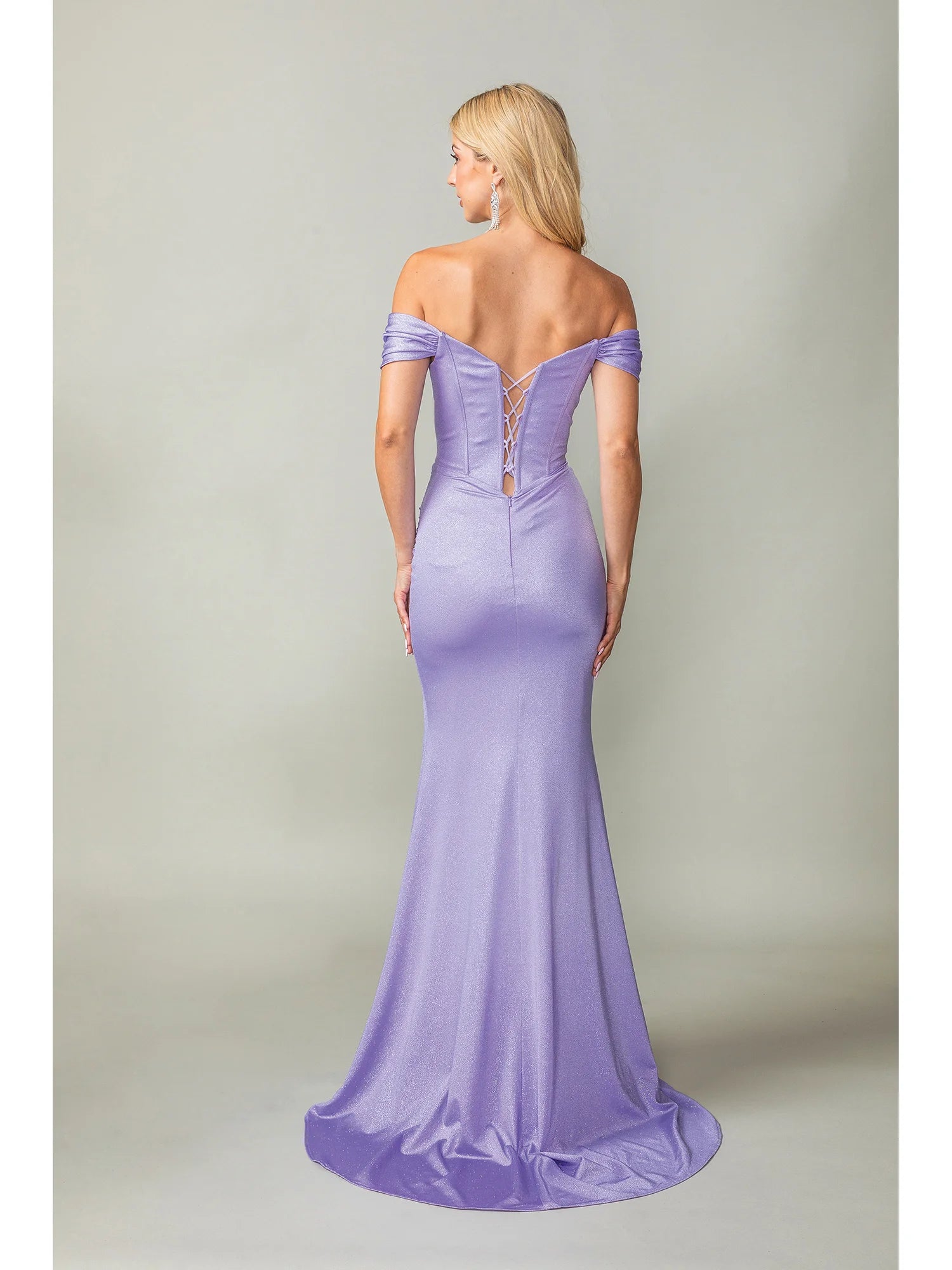 Glamorous Off-Shoulder Corset Gown with Beaded Bodice & High Slit (4386)