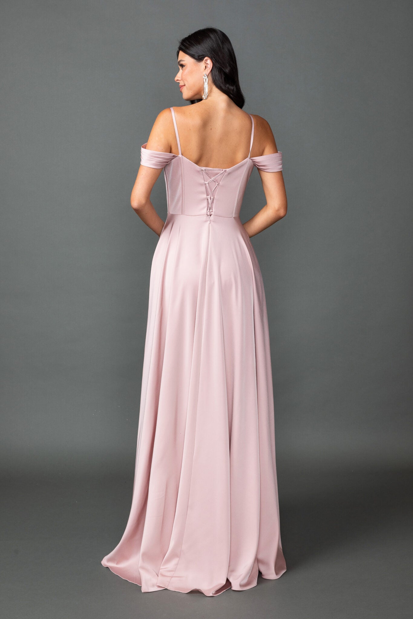 V-Neck Metallic Prom Dress with Flutter Sleeves and High Slit (4569)