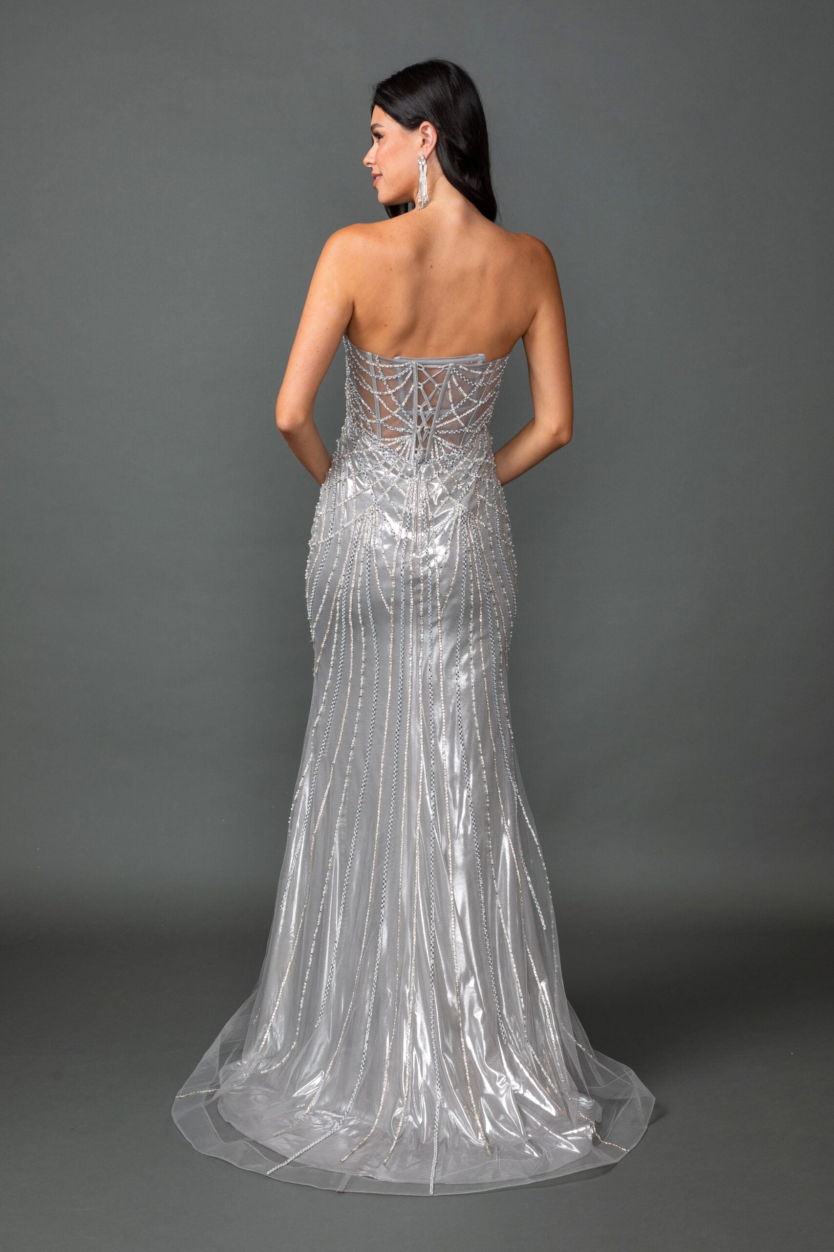 Strapless Beaded Illusion Corset Mermaid Prom Dress (4596)