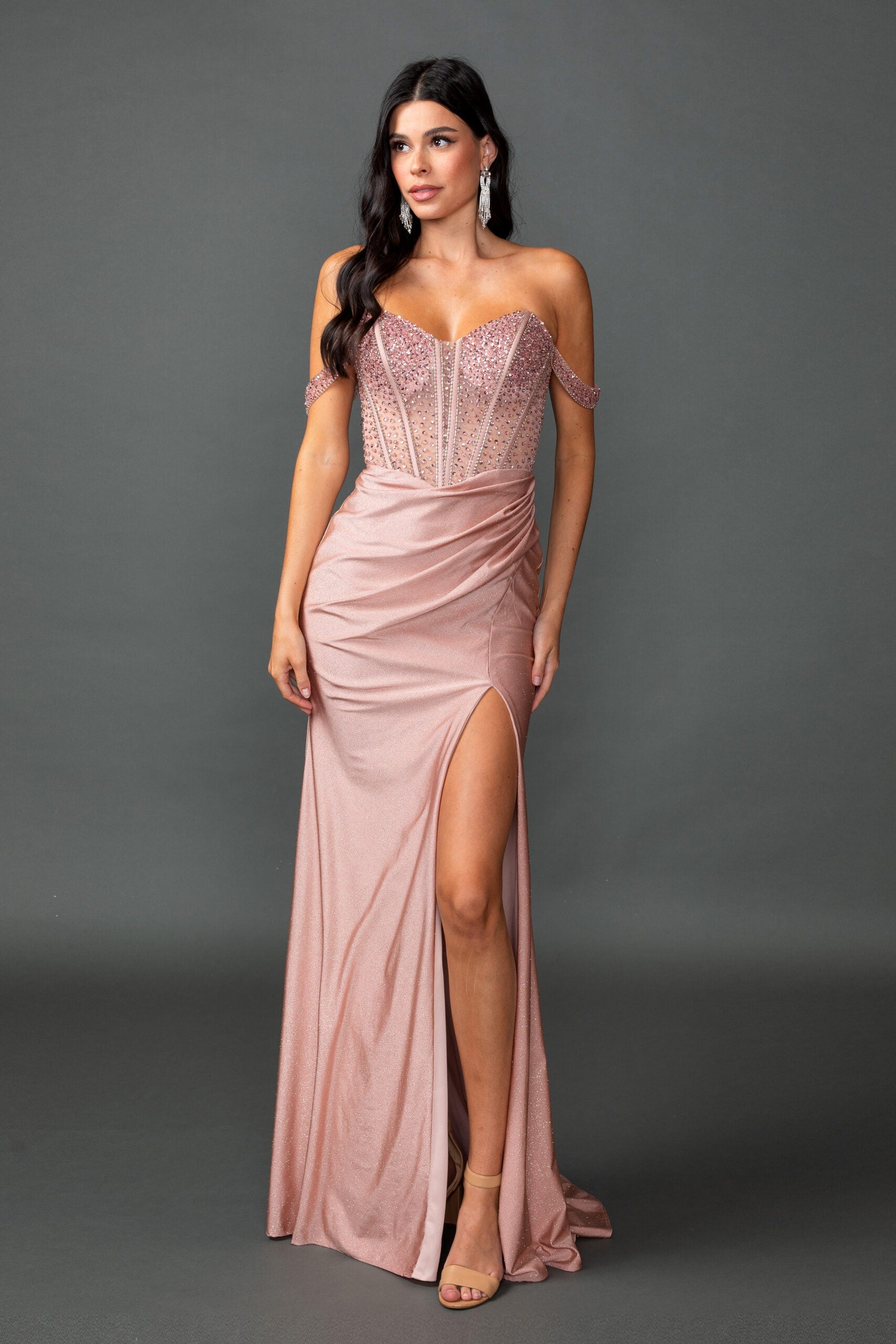 Sweetheart Off-Shoulder Embellished Corset Bodice with Slit (4601)