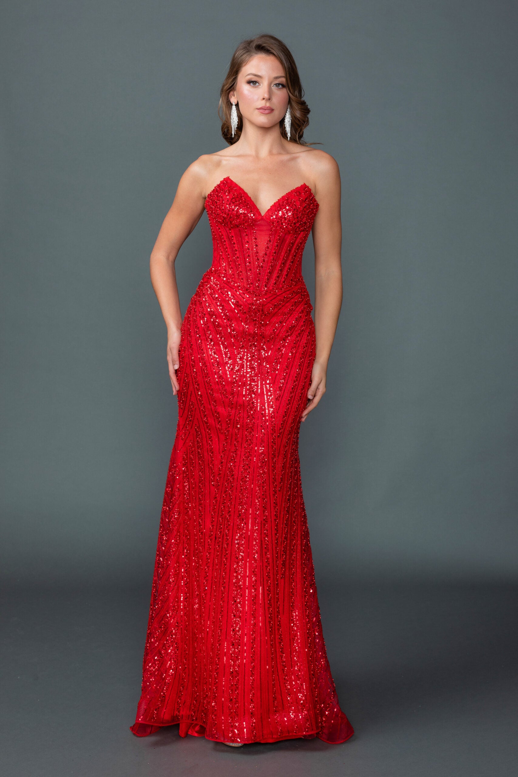 Strapless Sweetheart Illusion Corset Sequined Mermaid Prom Dress (4606)