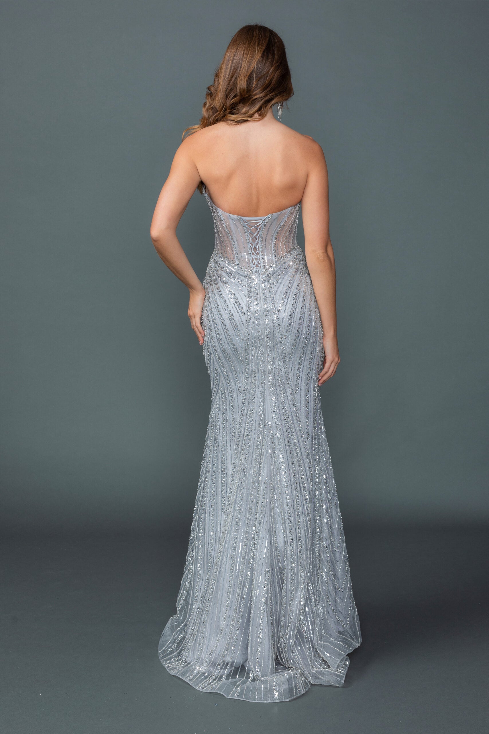 Strapless Sweetheart Illusion Corset Sequined Mermaid Prom Dress (4606)