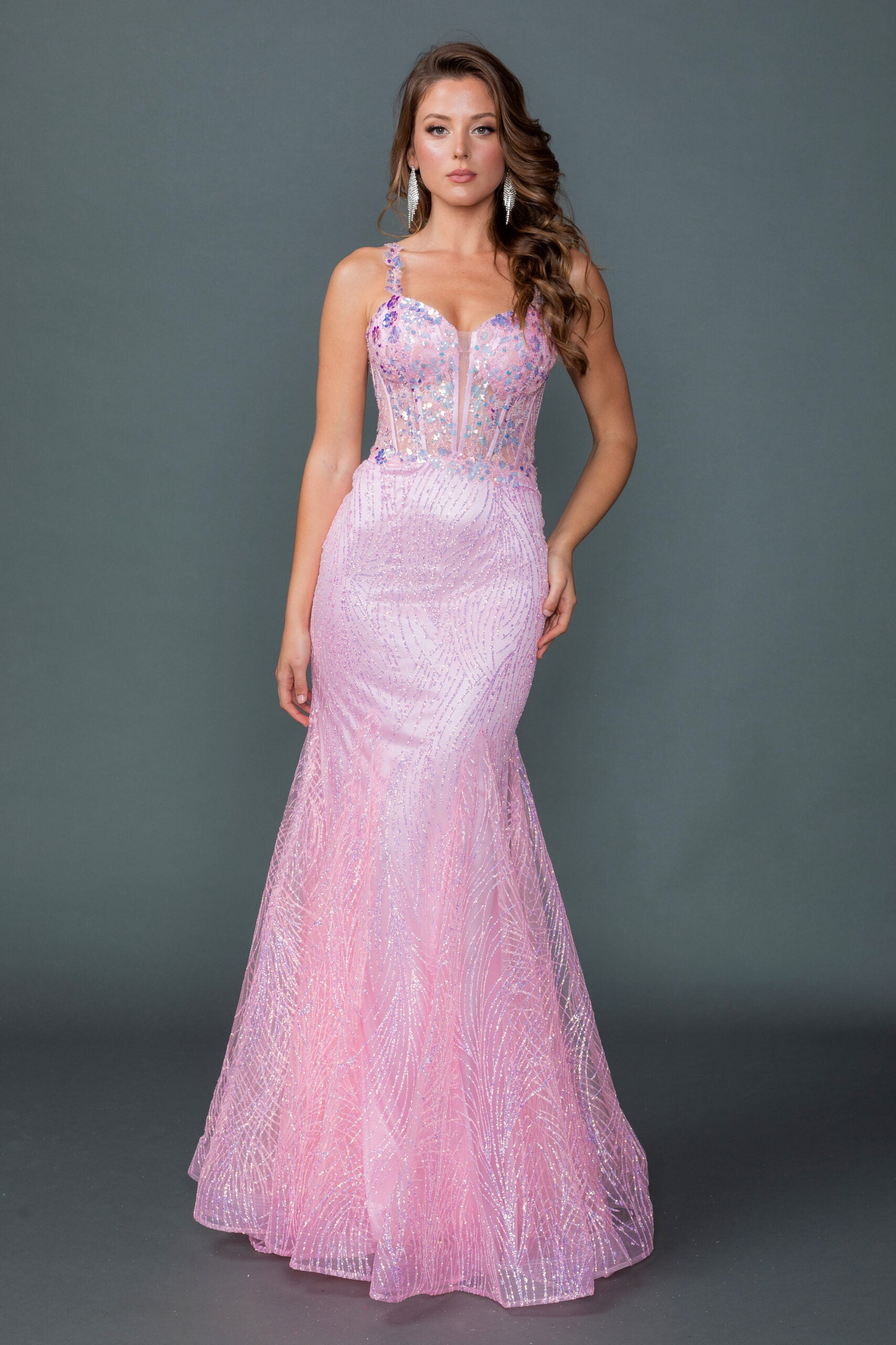 Sweetheart Illusion Corset Mermaid Prom Dress with Glitter Embroidery (4609)