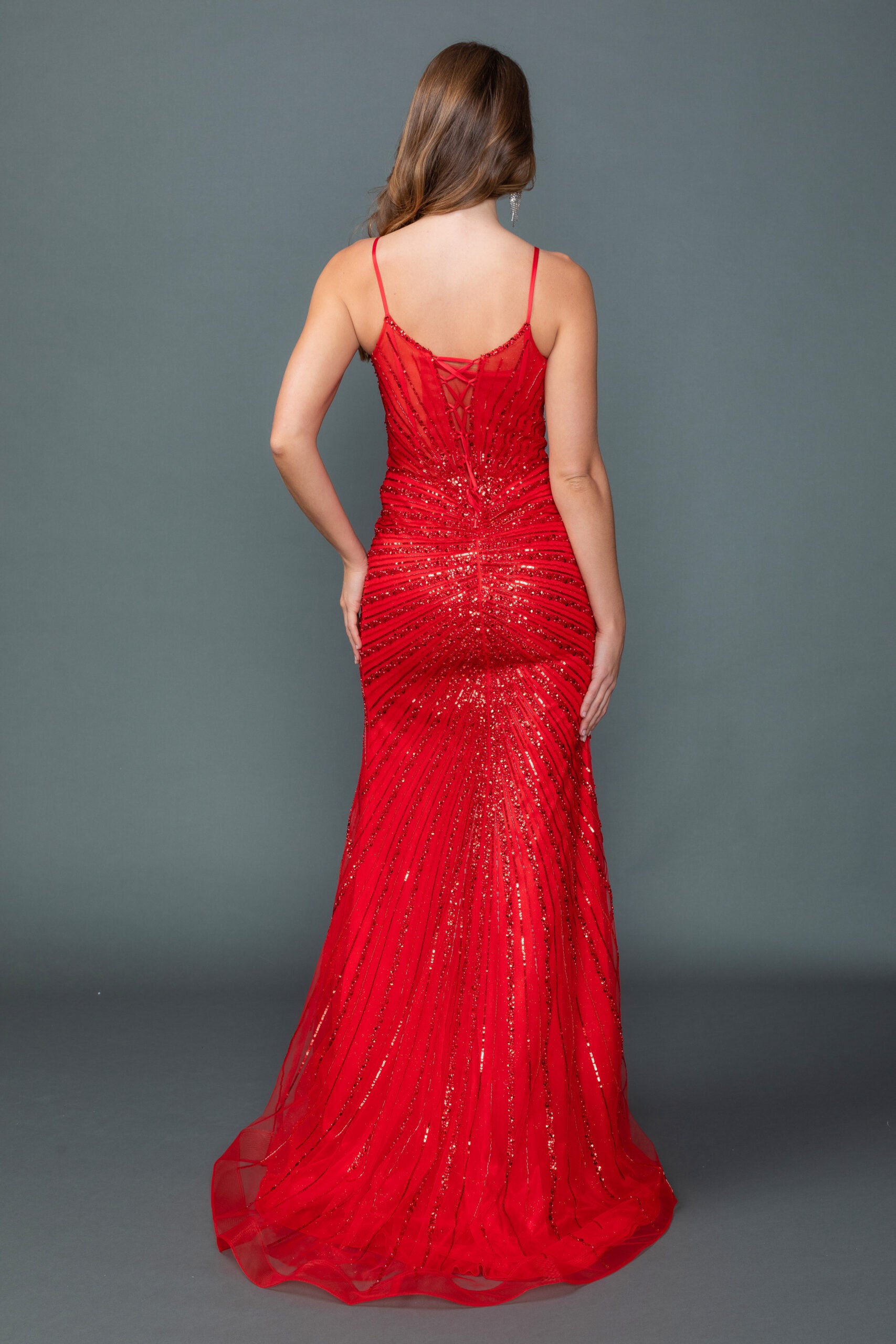 Sweetheart Illusion Corset Prom Dress with Beaded Sequin and High Slit (4610)