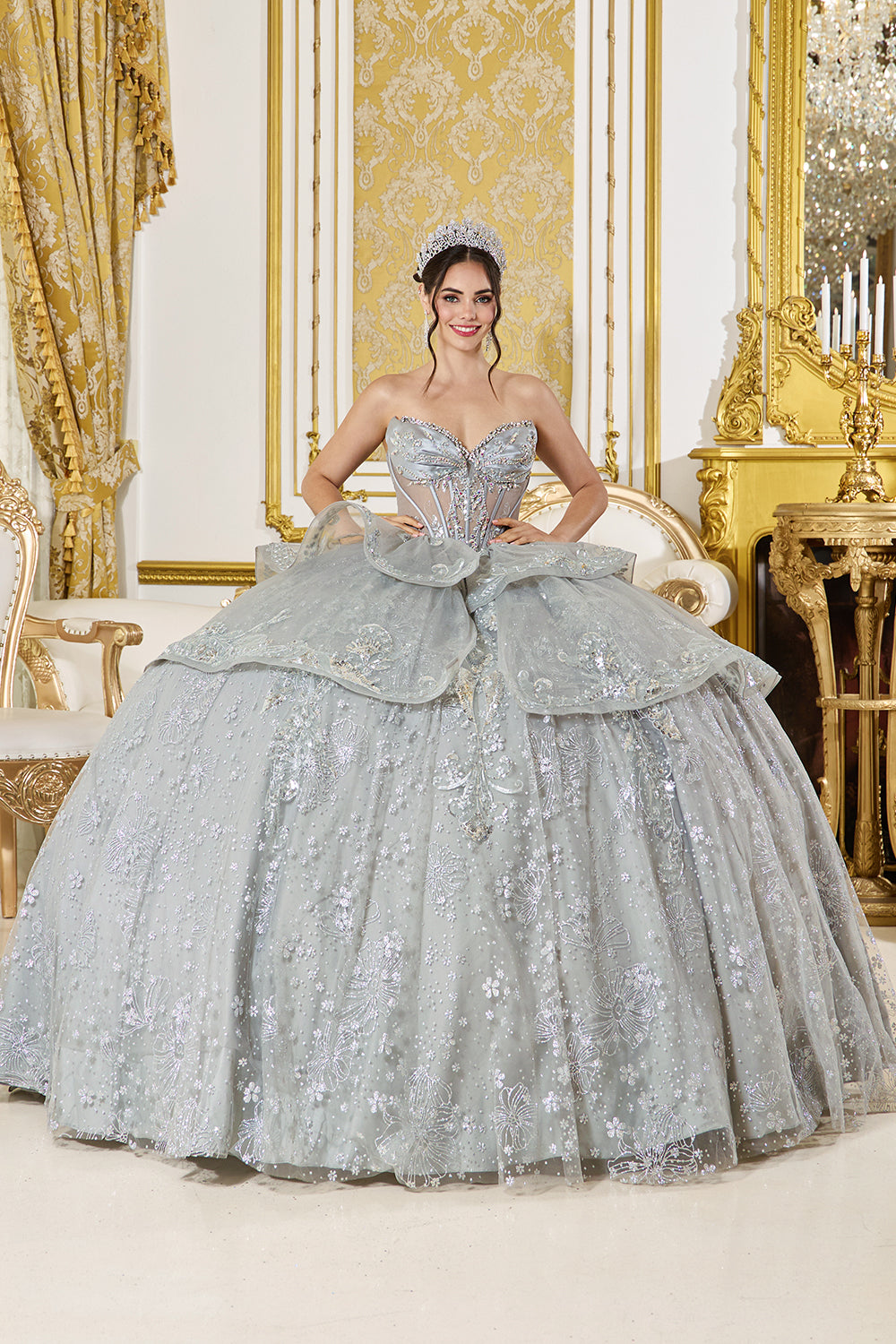 Strapless Sweetheart Beaded Corset Ball Gown with Layered Tulle Skirt (5133)