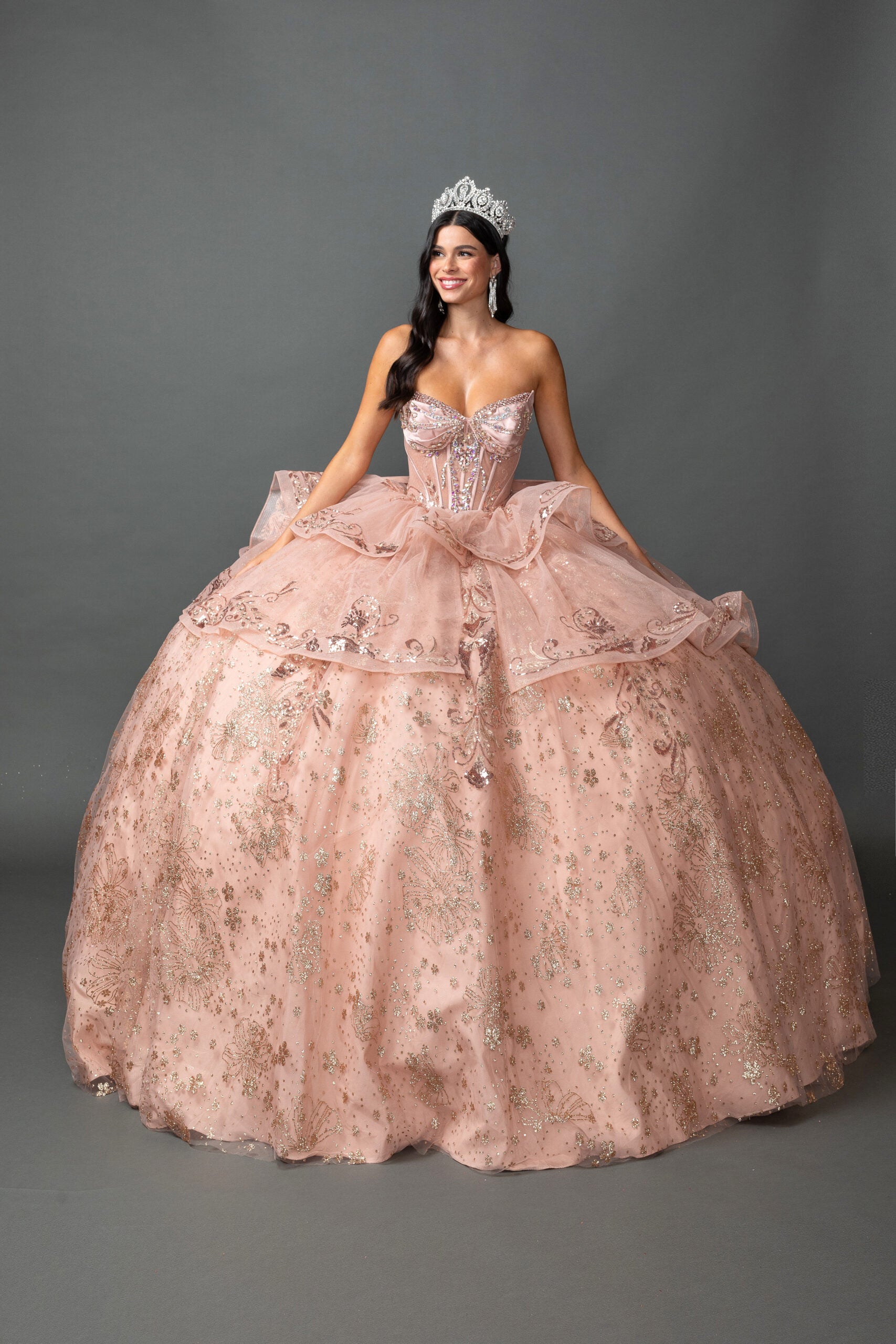 Strapless Sweetheart Beaded Corset Ball Gown with Layered Tulle Skirt (5133)