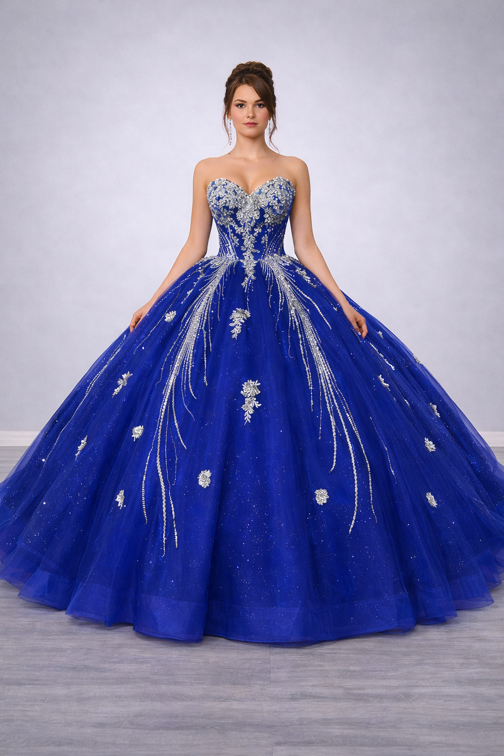 ff Shoulder Sweetheart Beaded Corset Ball Gown with Embroidered Applique and Layered Tulle Skirt (5183)