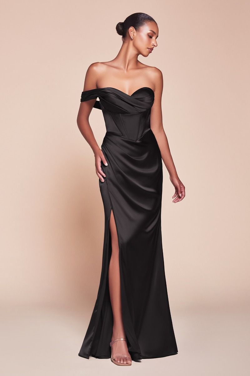 One Shoulder Satin Corset Gown (7448)