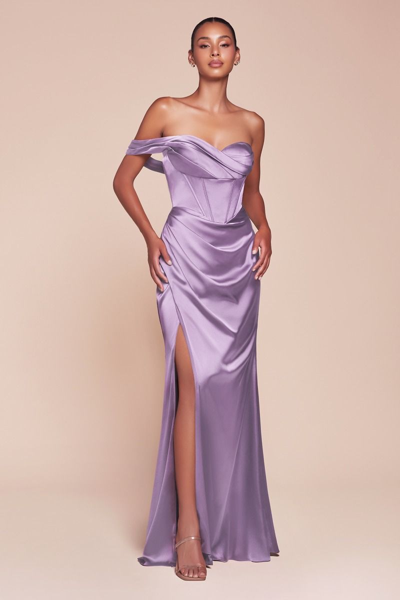 One Shoulder Satin Corset Gown (7448)