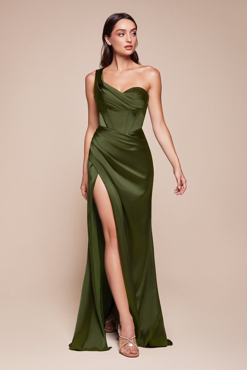 One Shoulder Satin Corset Gown (7448)