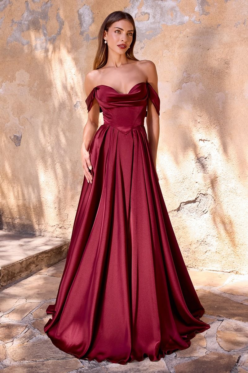 Silky Satin Off The Shoulder A-line Gown (7449)