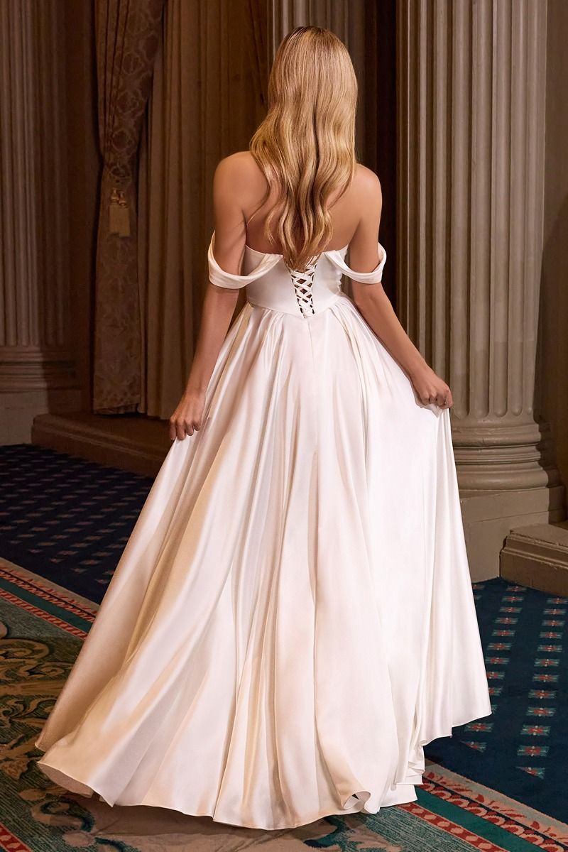 Off the Shoulder Satin A Line Bridal Gown (7449W)