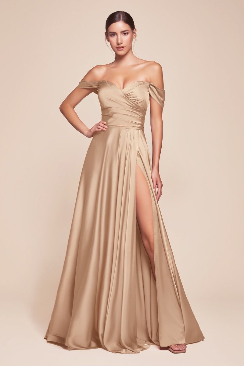 A-Line Satin Off The Shoulder Dress (7493)