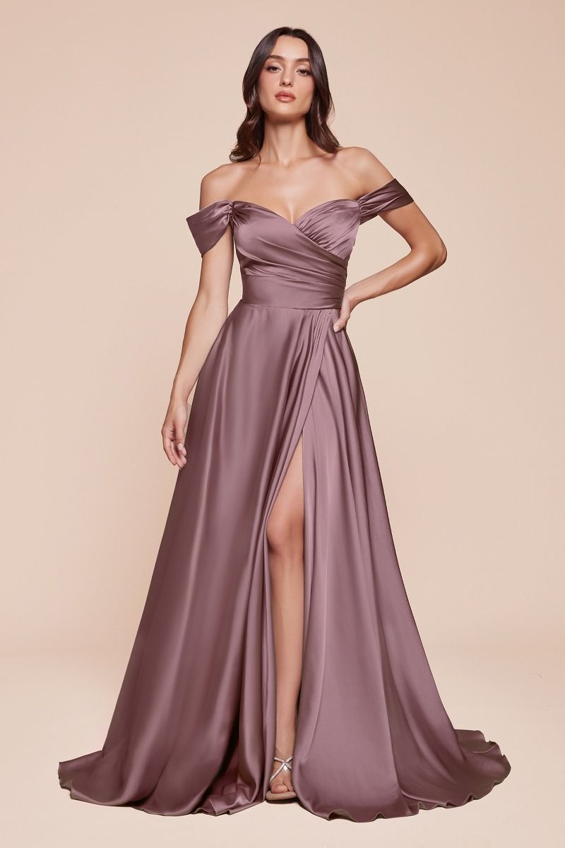A-Line Satin Off The Shoulder Dress (7493)