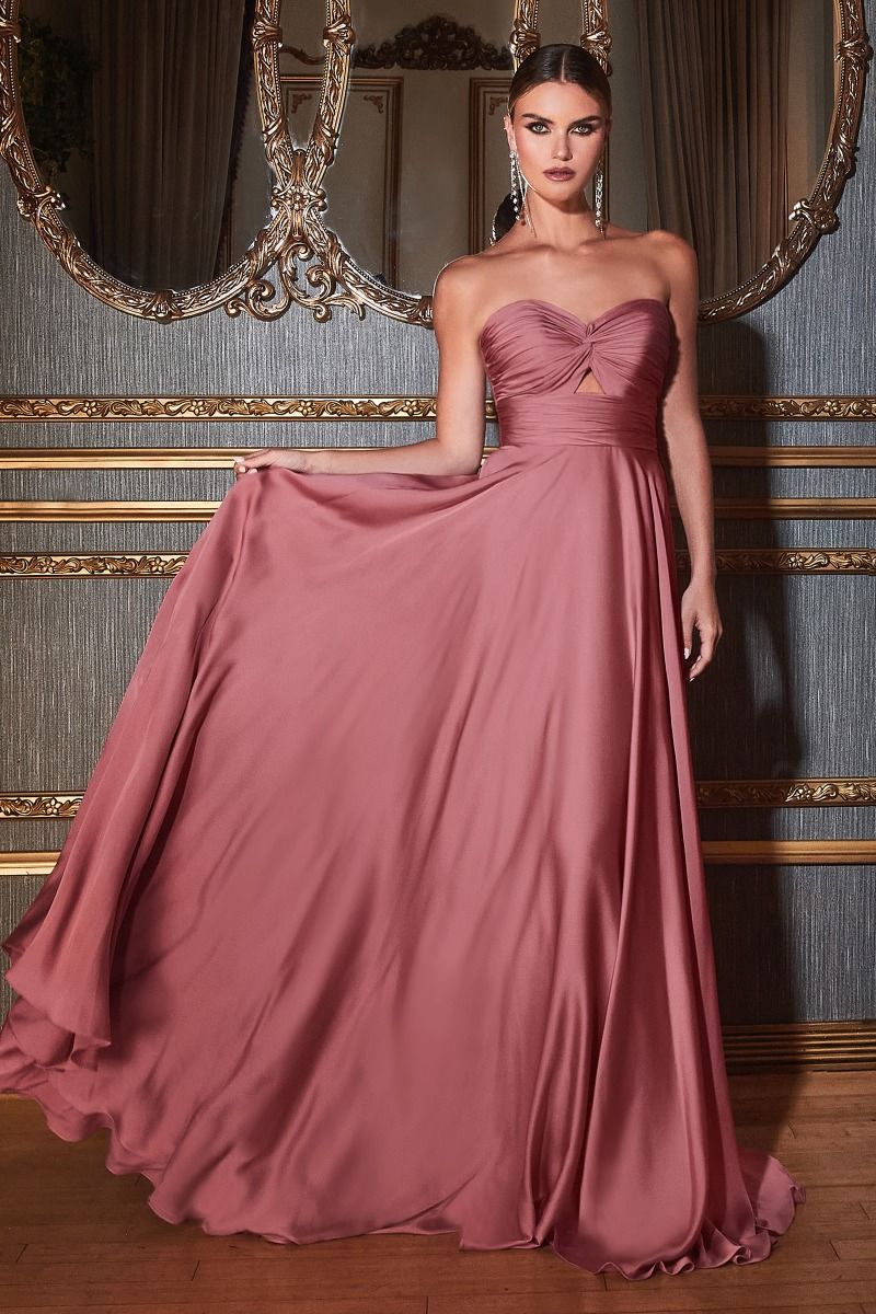 Elegant Satin A Line Dress with V Neckline and Gathered Waist (7496)