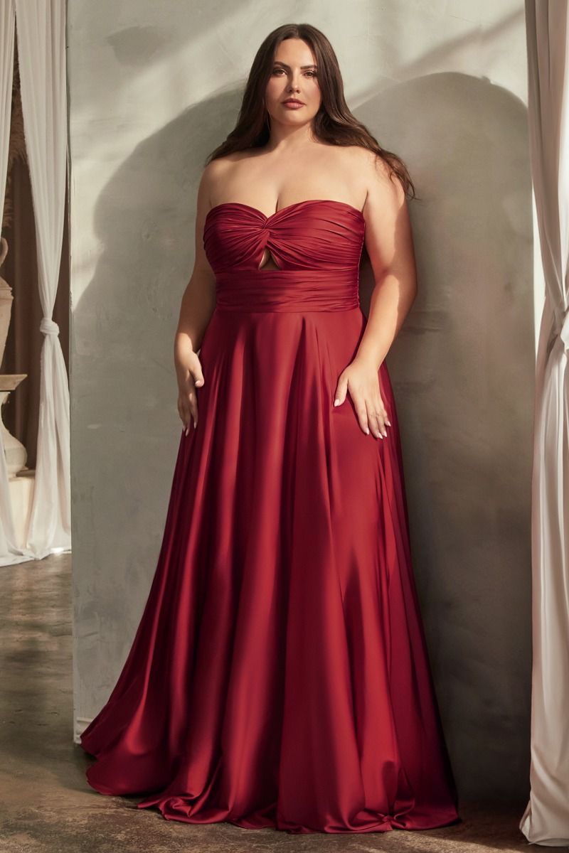 Refined Strapless Satin A Line Dress with Keyhole Waist Detail (7496C)