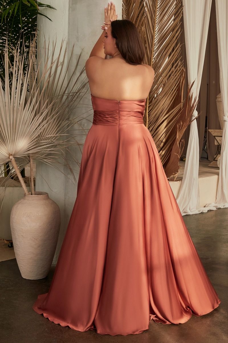 Refined Strapless Satin A-Line Dress with Keyhole Waist Detail (7496C)