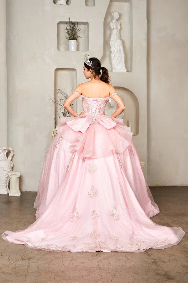 Enchanting Off-Shoulder Butterfly Corset Ball Gown with Regal Train (SCL-30034)