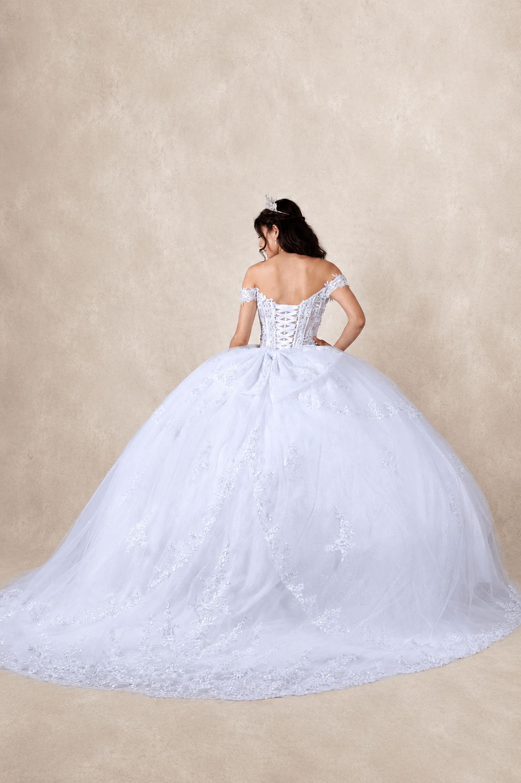 Regal Off-Shoulder Embroidered Ball Gown with Layered Overskirt (SCL-30040)