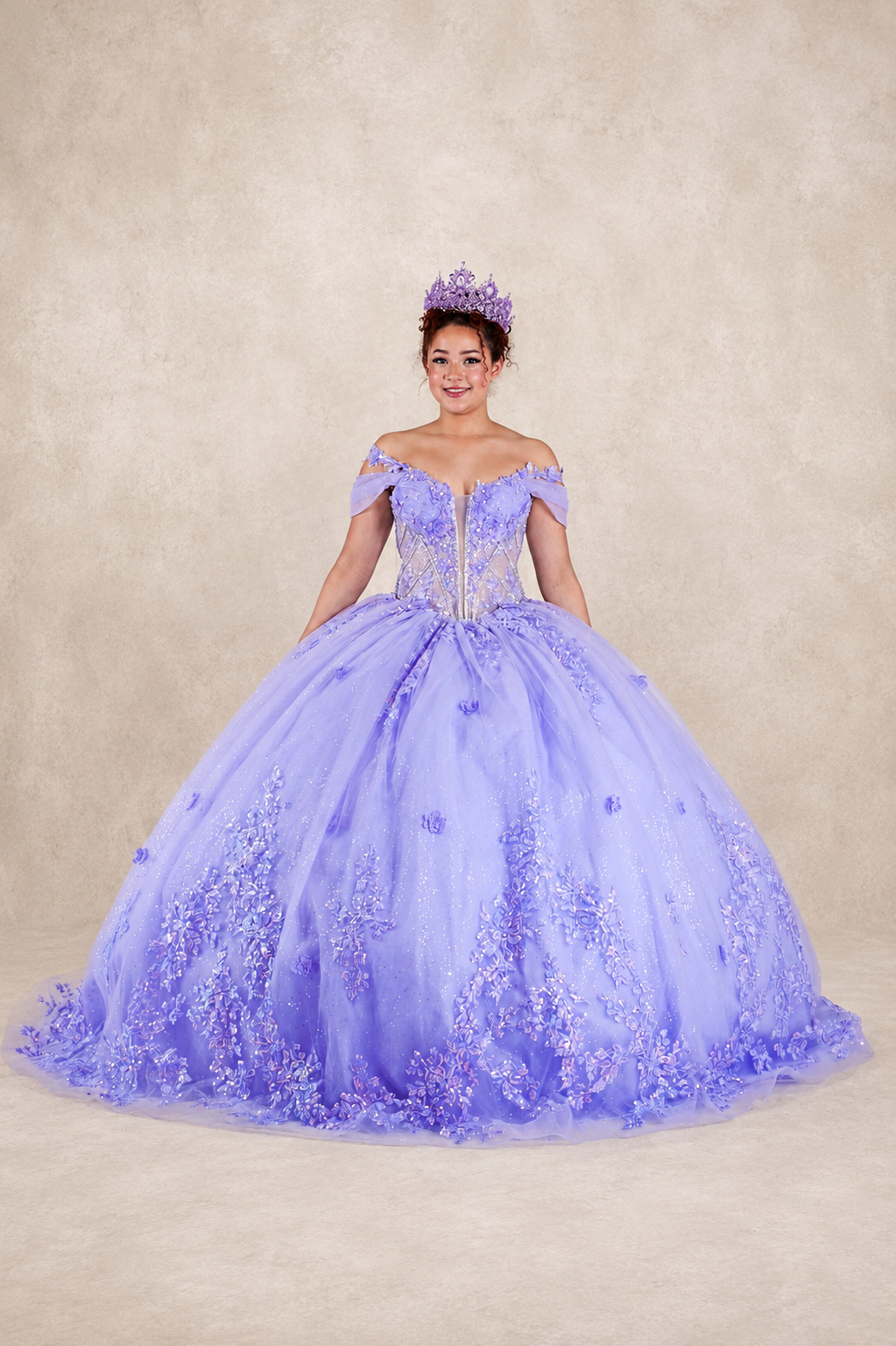 Enchanted Off-Shoulder Glitter Ball Gown with Embellished Corset Bodice (SCL-30042)